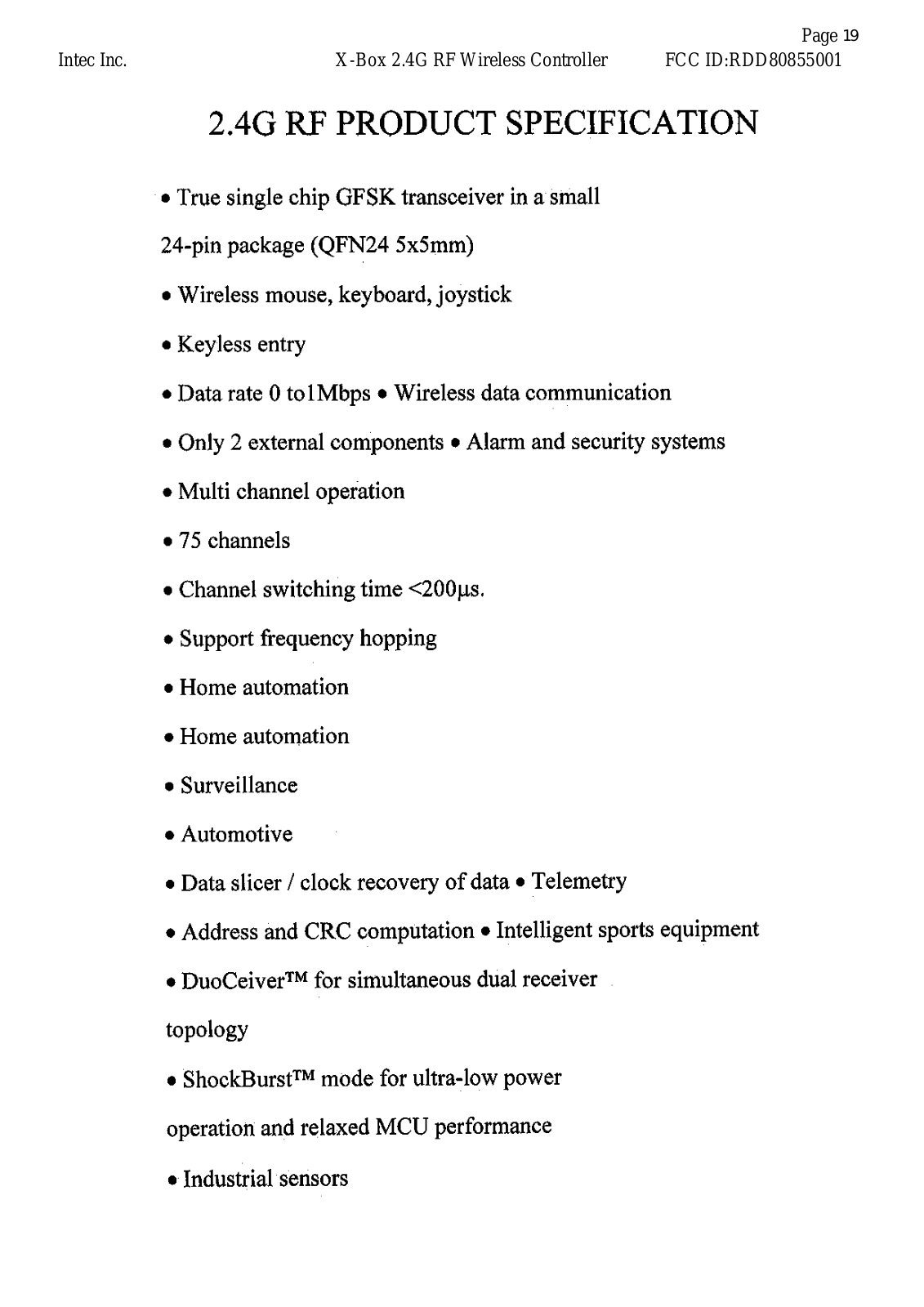 Intec 80855001 Users Manual