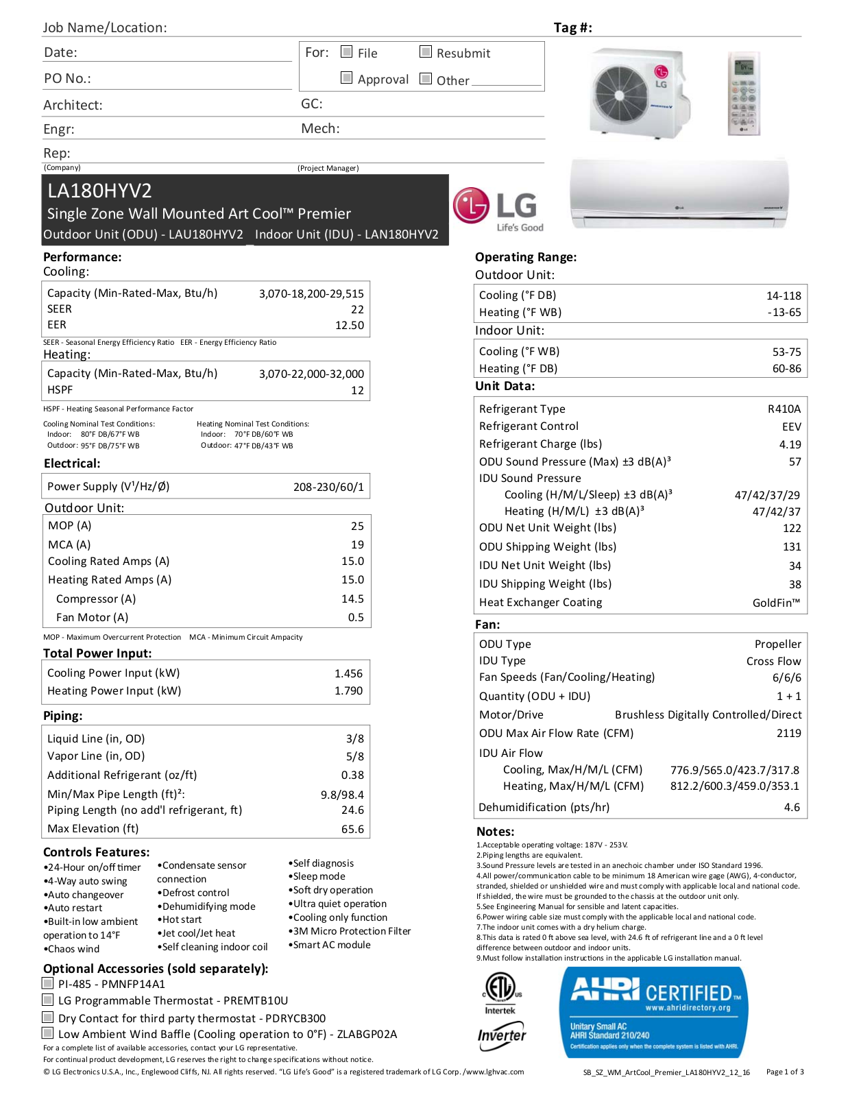 LG LA180HYV2 User Manual