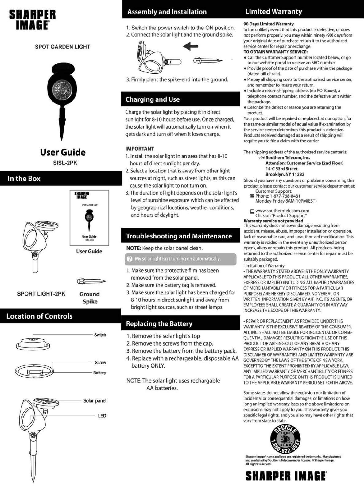 Sharper image SISL-2PK User Manual