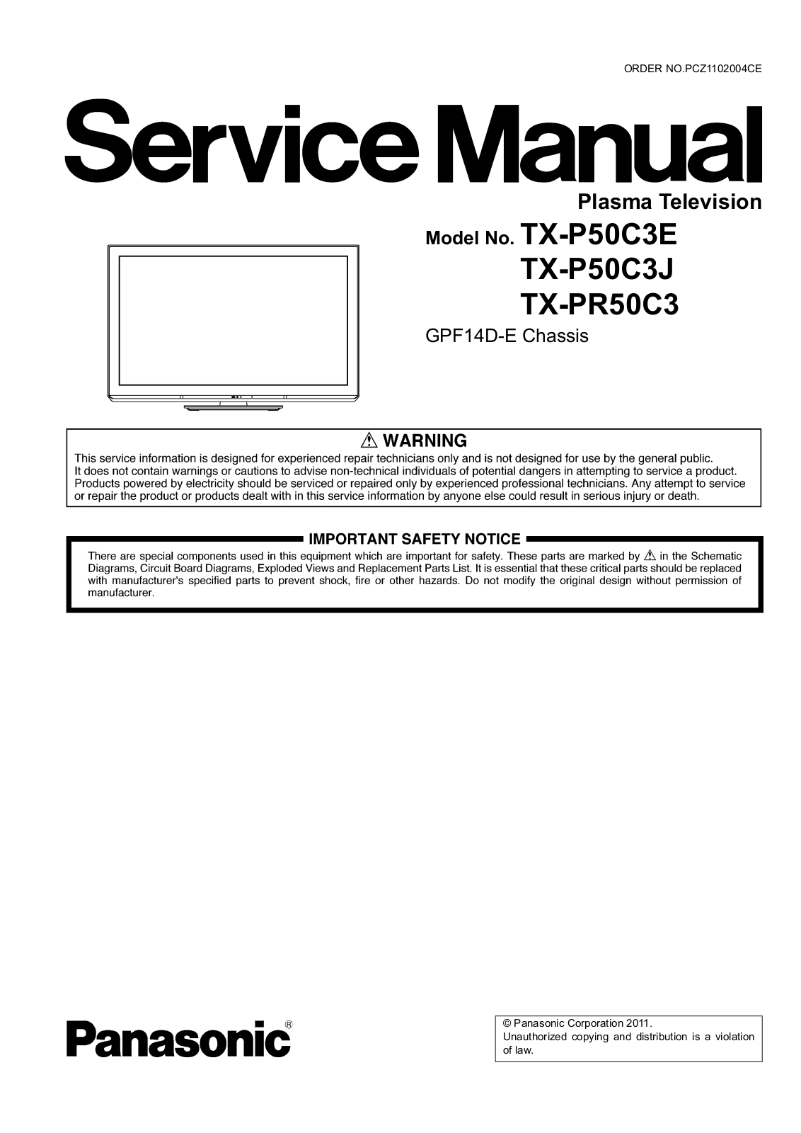 Panasonic TX-P50C3 E/J, TX-PR50C3 Schematic