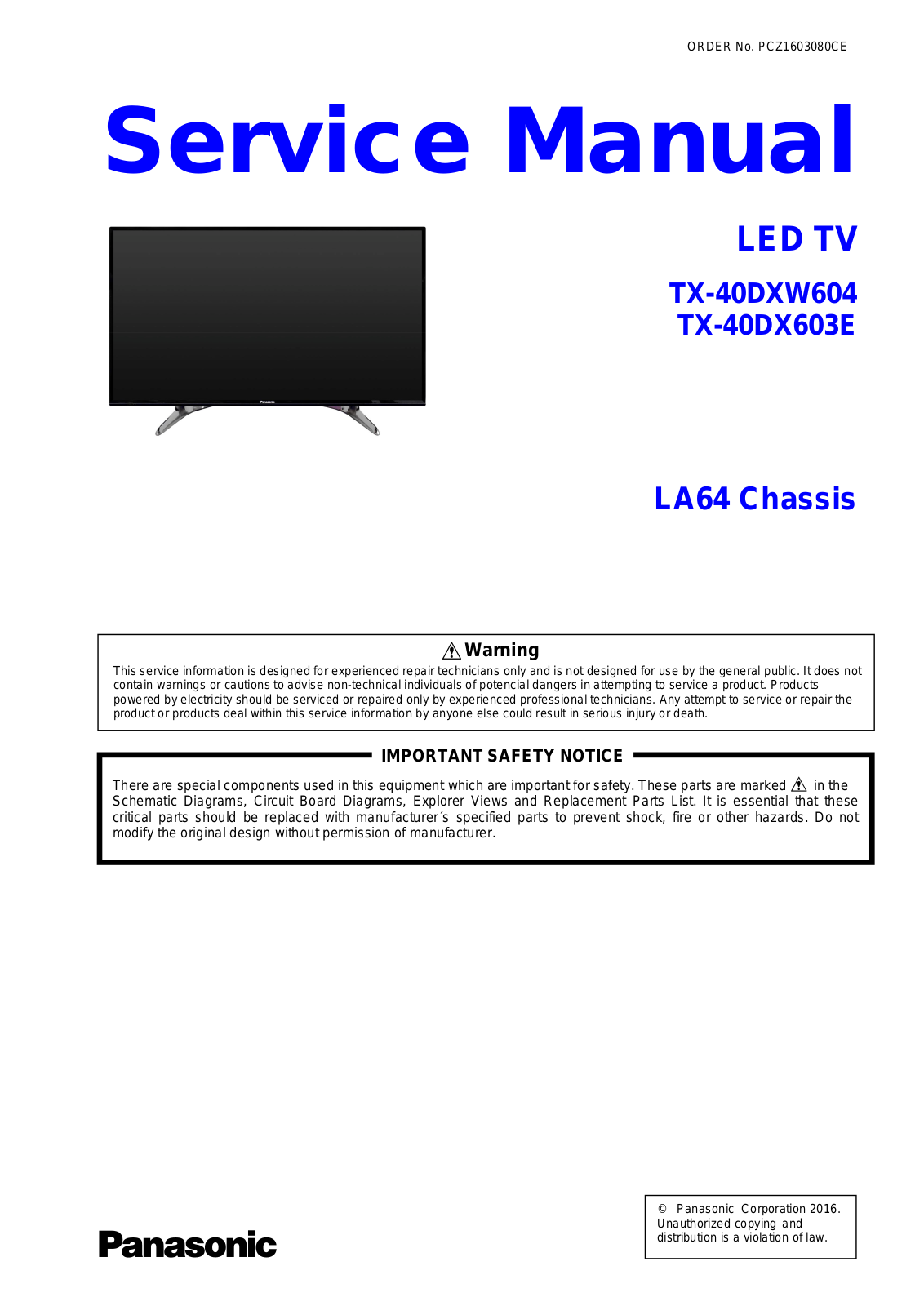 Panasonic TX-40DXW604, TX-40DX603E Schematic