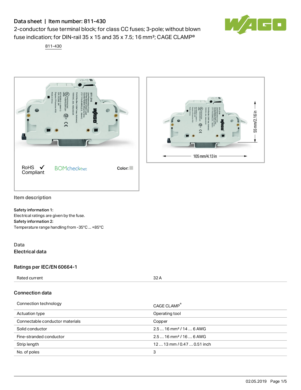 Wago 811-430 Data Sheet