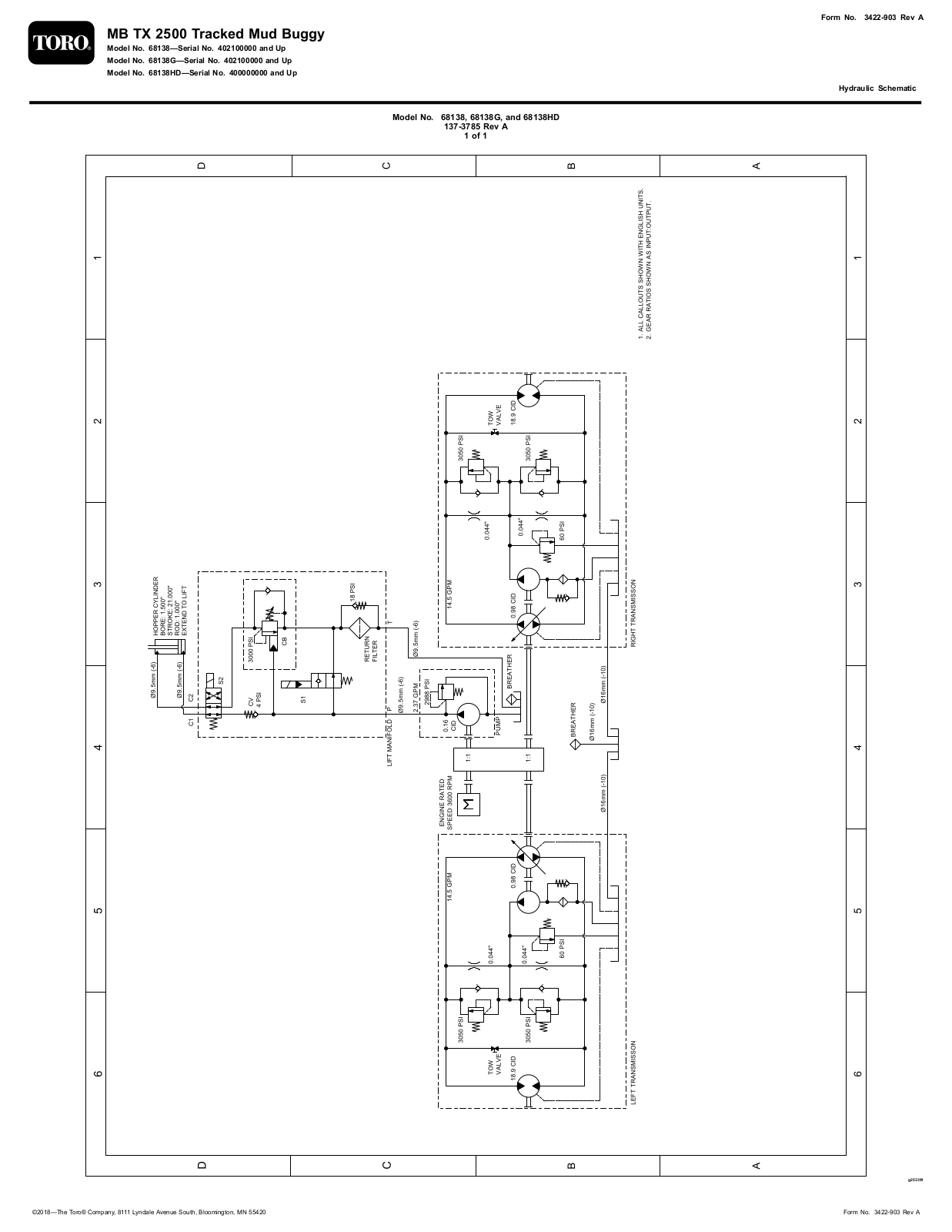 Toro 68138, 68138G, 68138HD Schematic Drawing