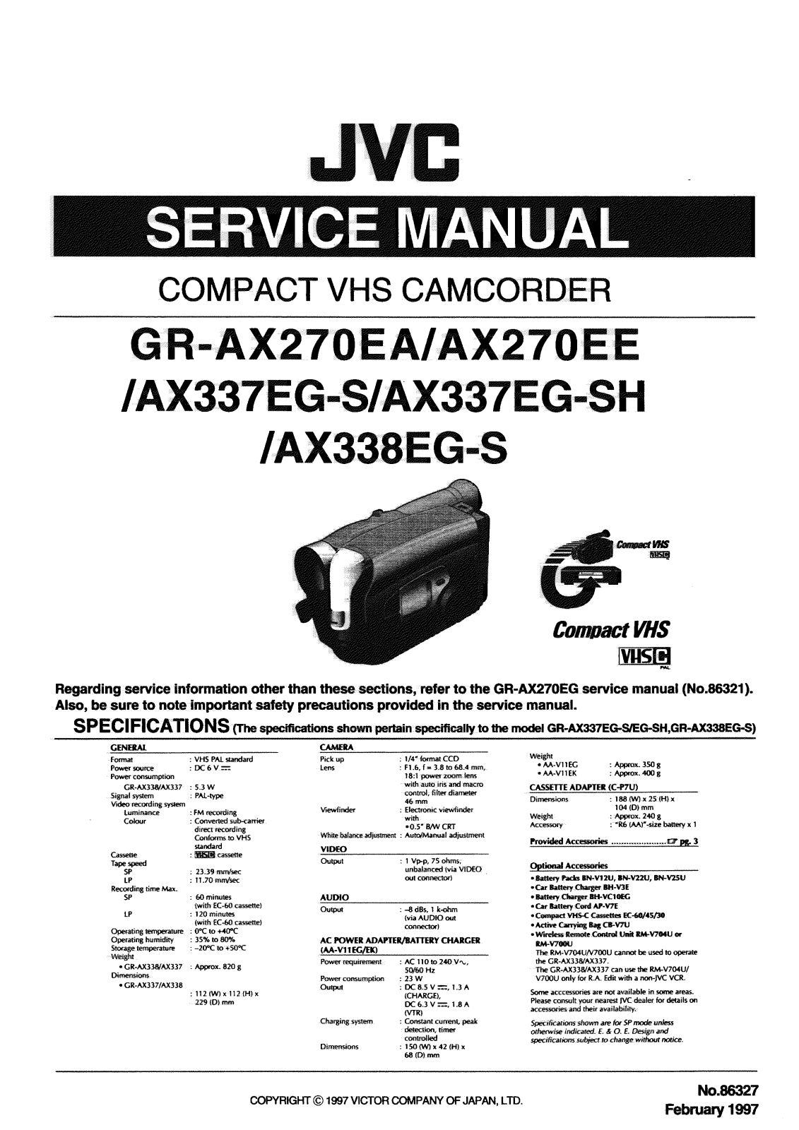 JVC GR-AX270EA, GR-AX270EE, GR-AX337EG-S, GR-AX337EG-SH, GR-AX338EG-S Service Manual