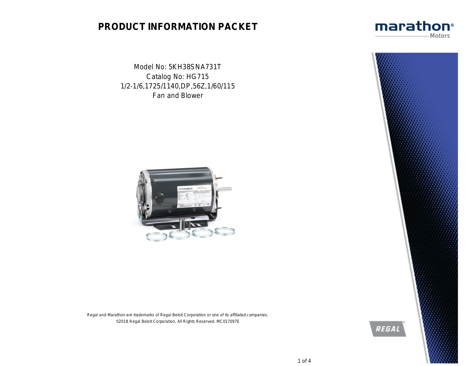 Marathon Electric 5KH38SNA731T Product Information Packet