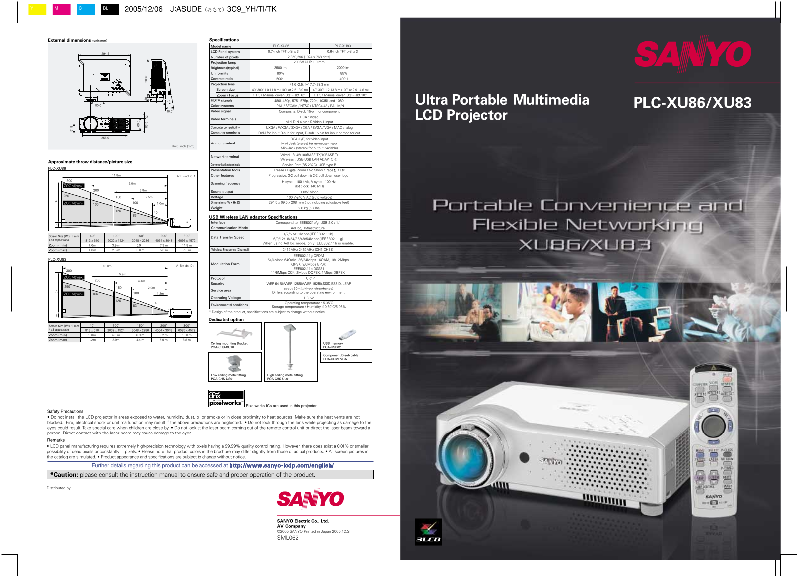 Sanyo PLC-XU86, PLC-XU83 Product Sheet