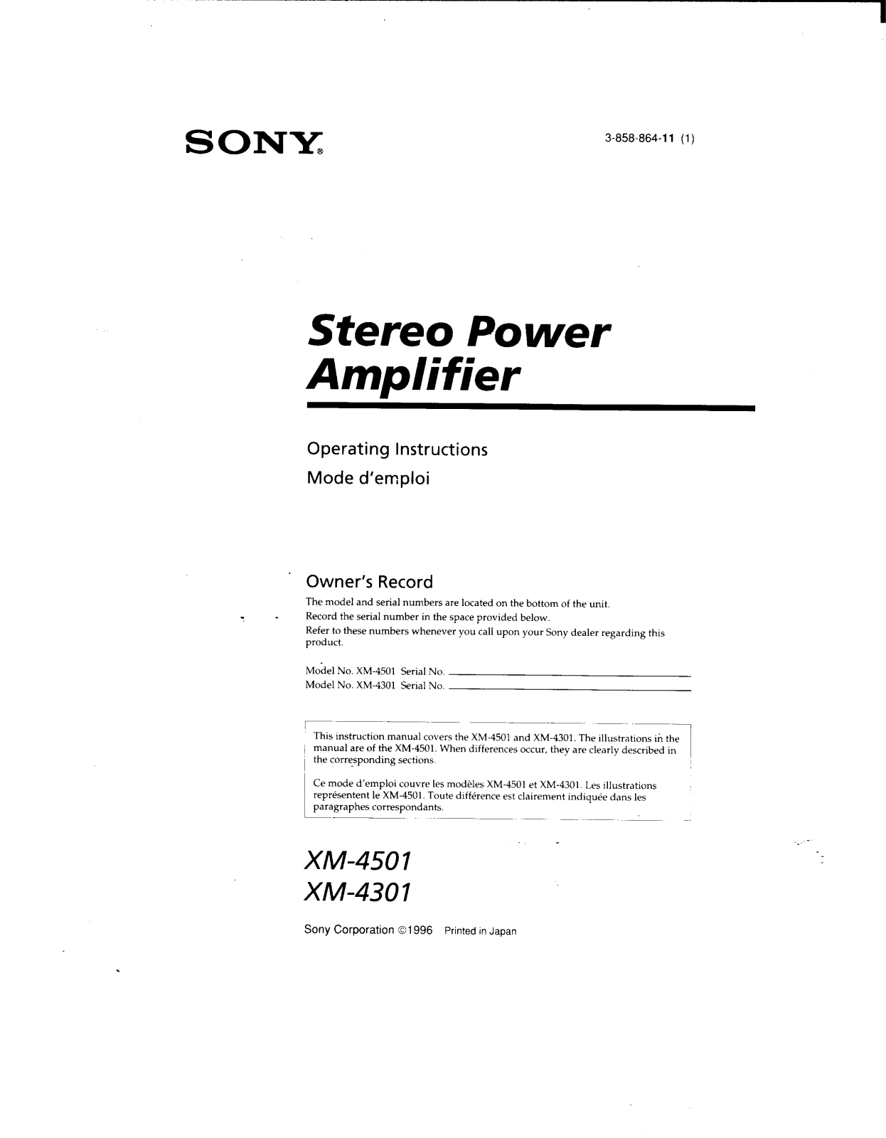 Sony XM-4501 User Manual