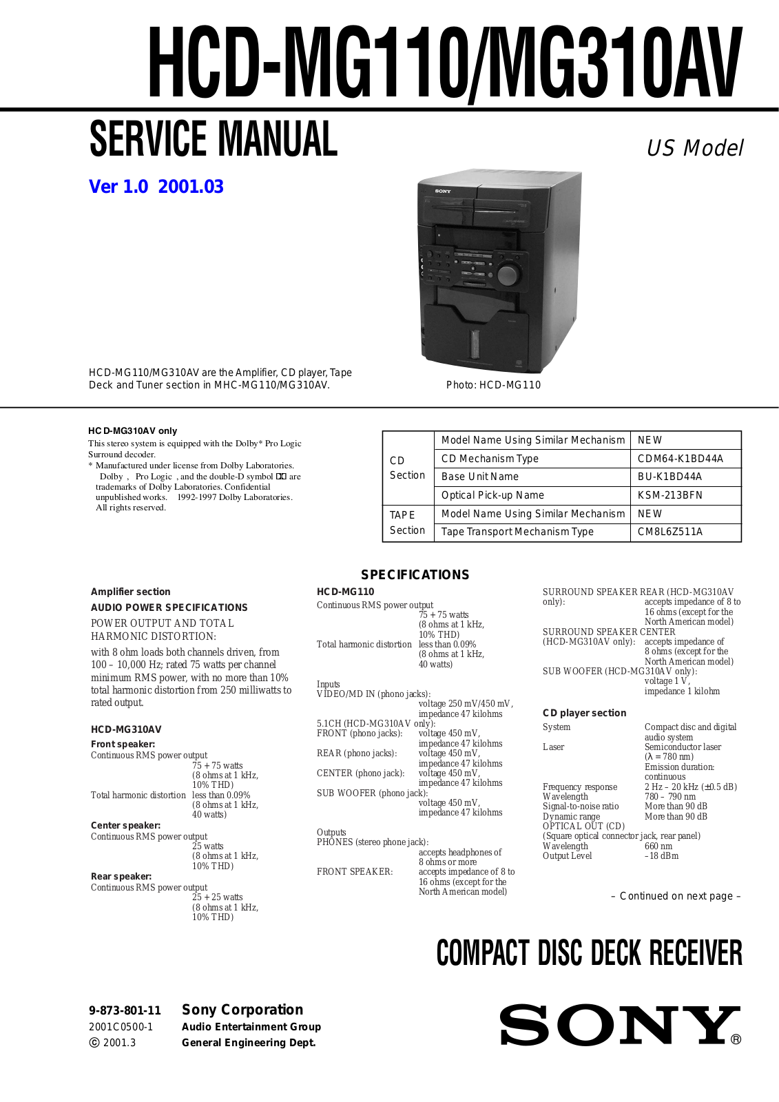 Sony HCD-MG110, HCD-MG310AV Service manual