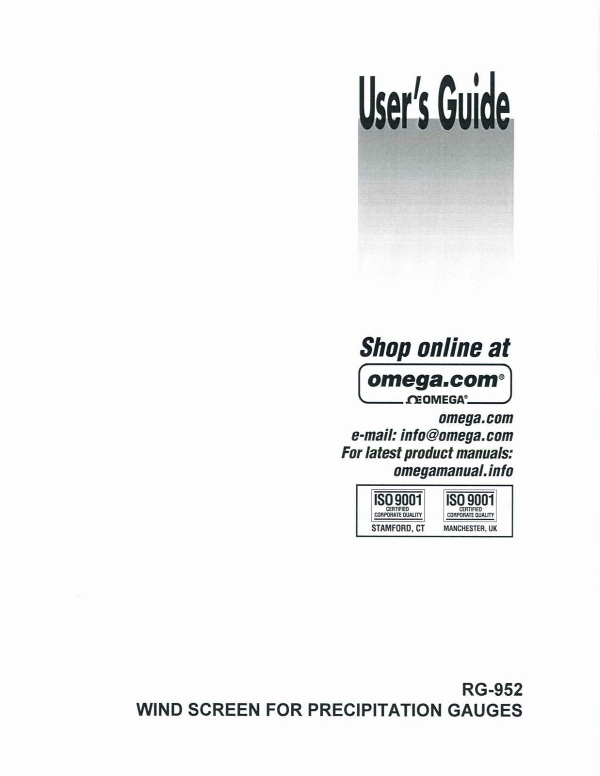 Omega Products RG-952 Installation  Manual