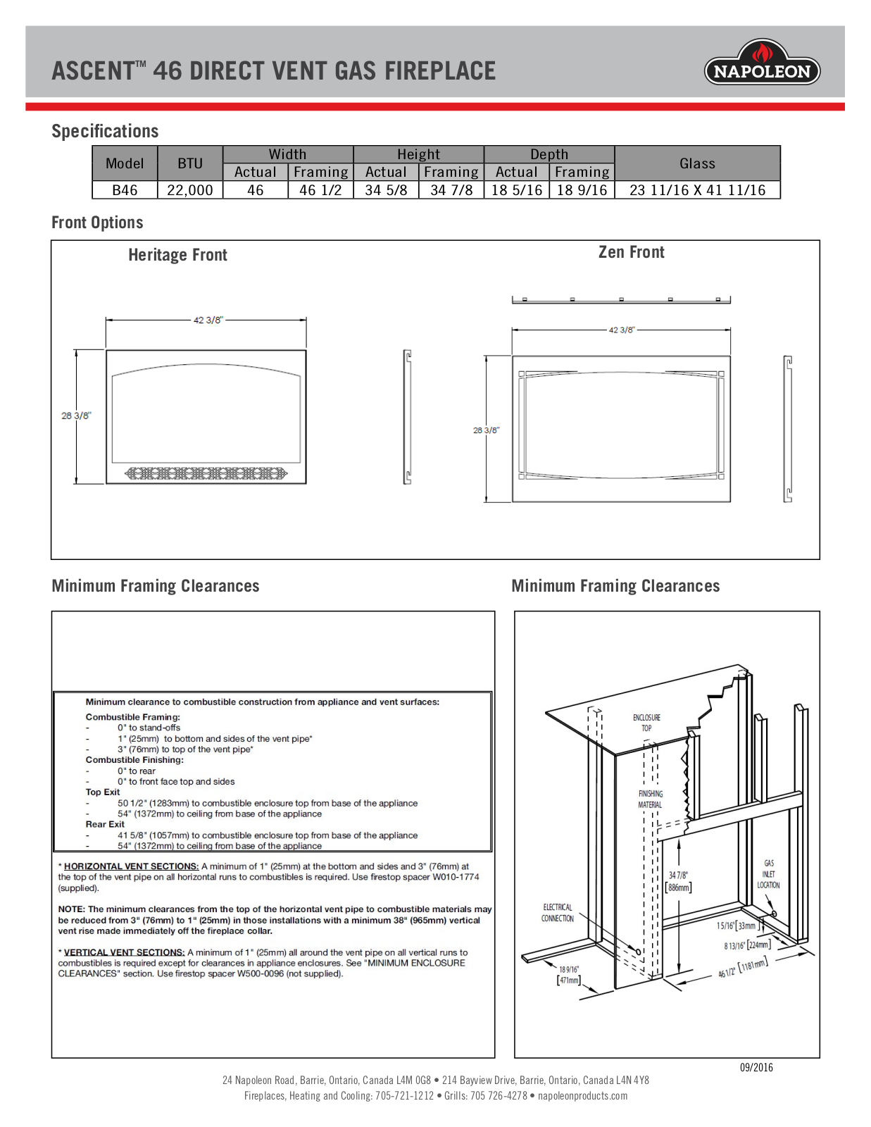 Napoleon B46NTR, B46NTRE Specifications - ManualMachine.com
