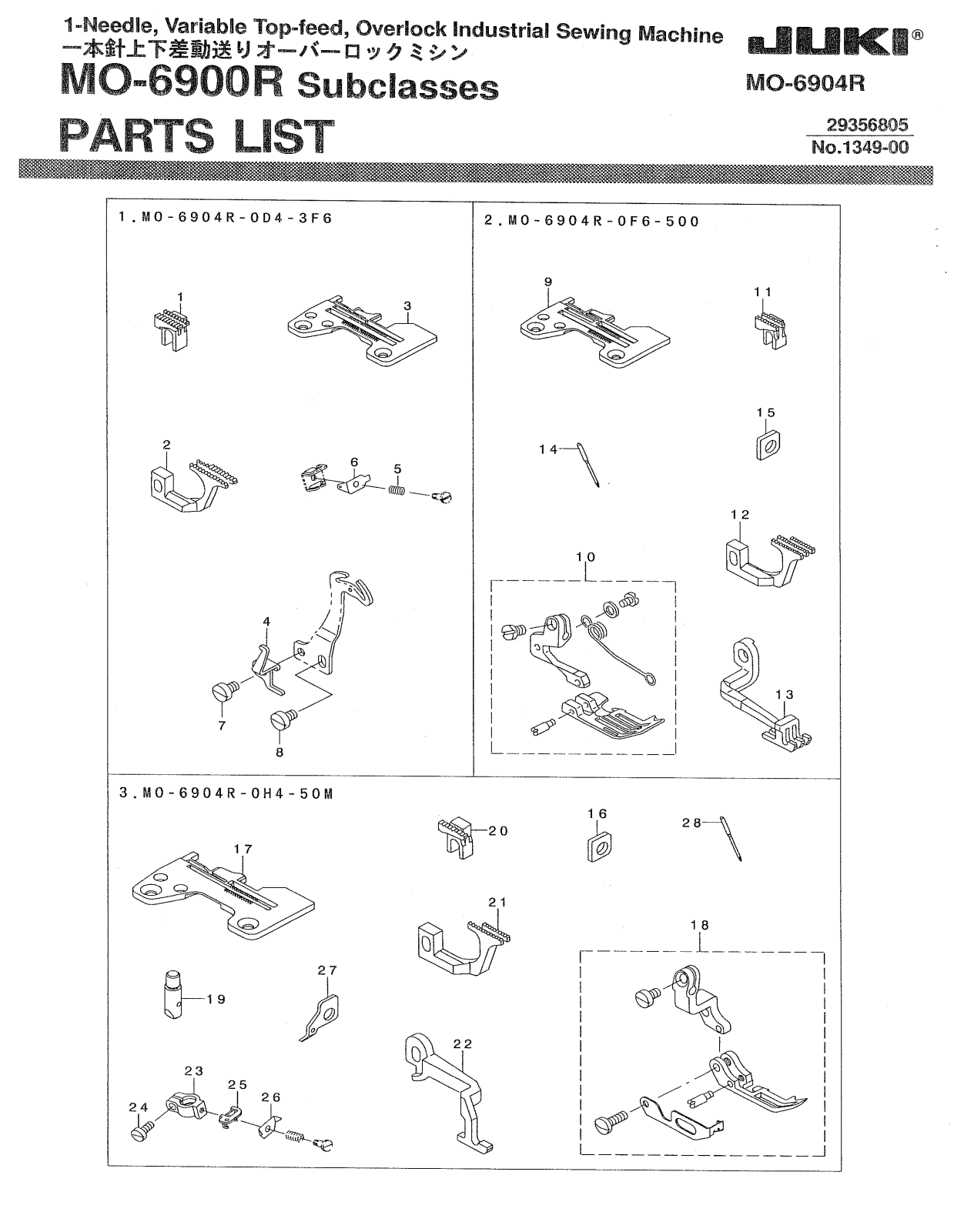 Juki MO-6904R Parts List