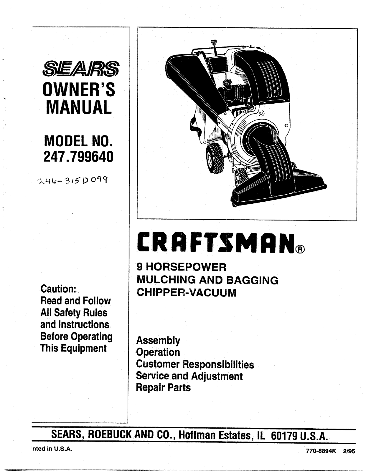 Sears 247.79964 User Manual