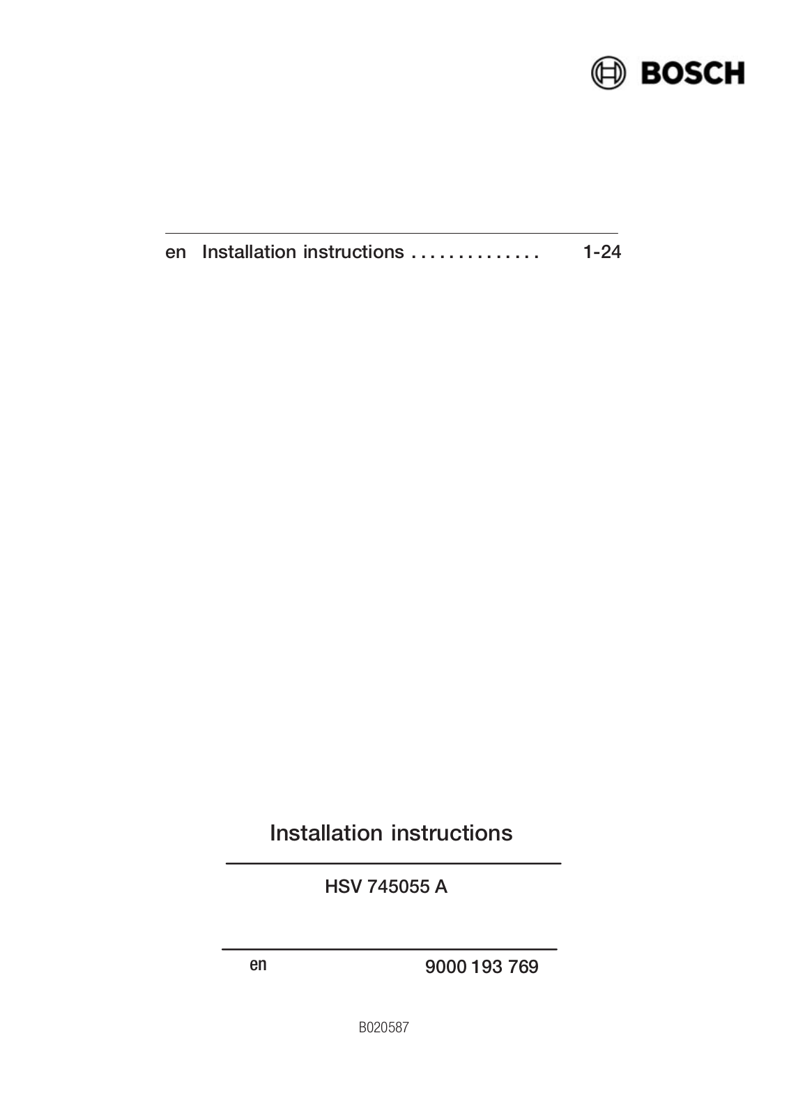 Bosch HSV 745055 A Installation Instructions Manual