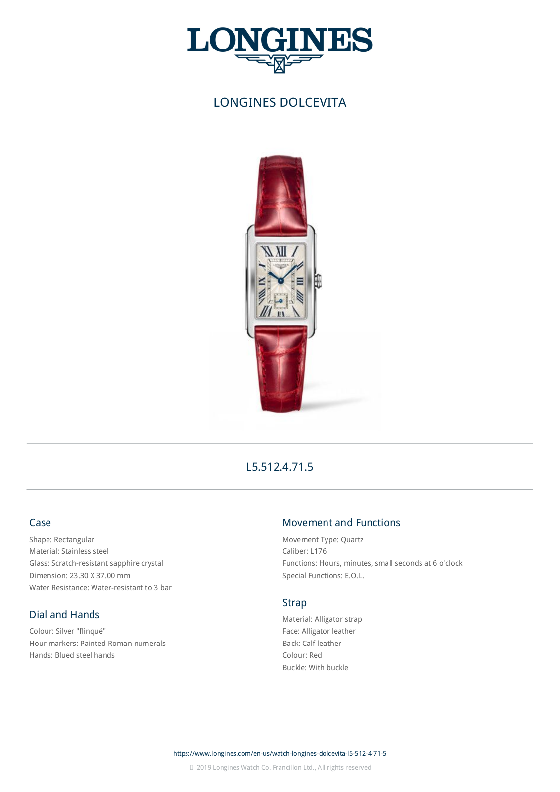 Longines L55124715 Specification Sheet - ManualMachine.com