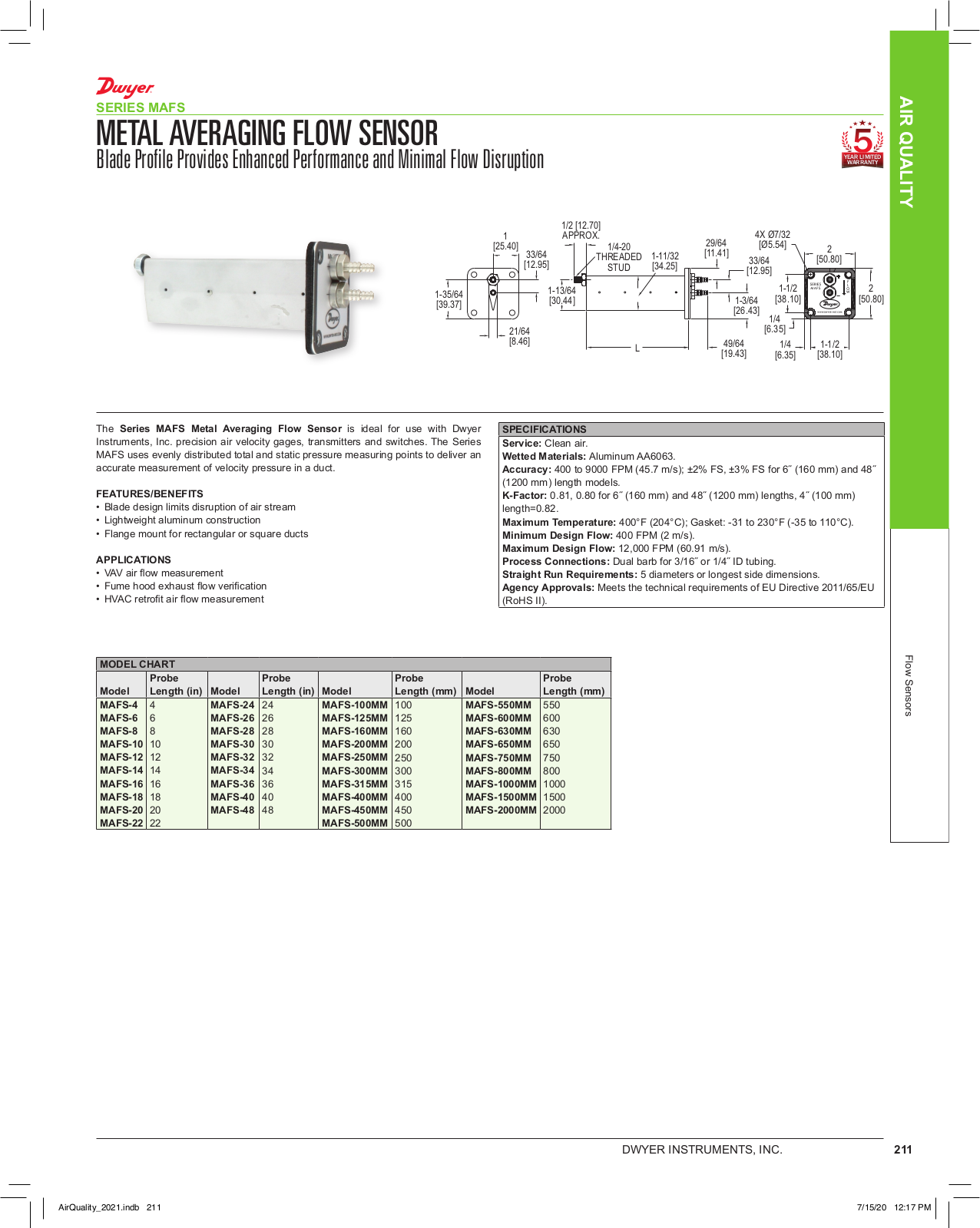 Dwyer Instruments SERIES MAFS Catalog Page