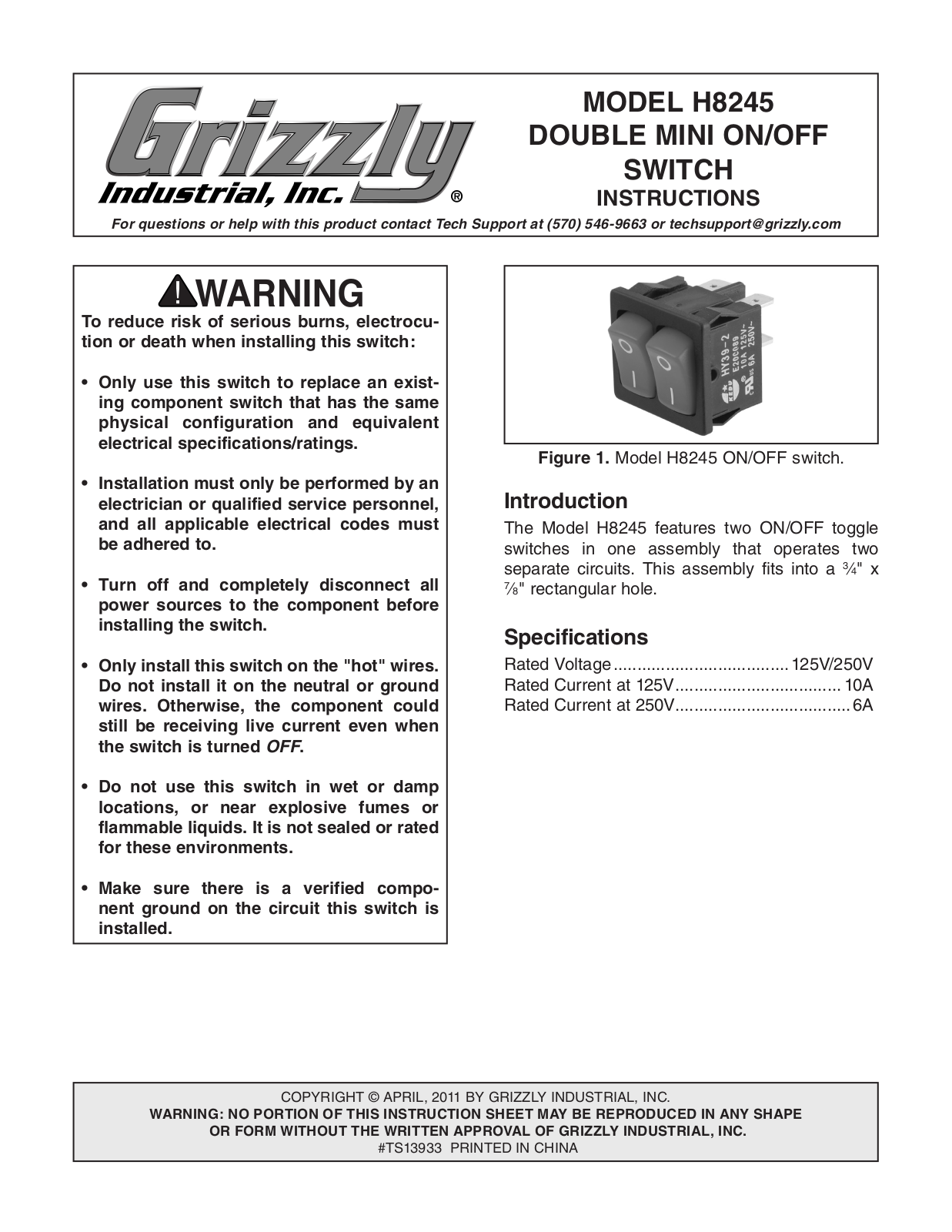 Grizzly h8245 User Manual