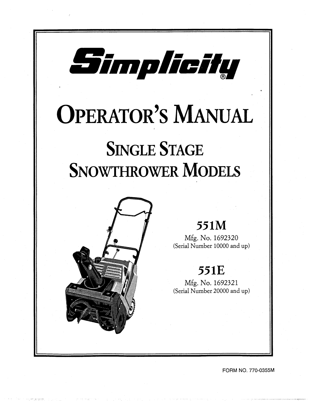 Simplicity 551E, 551M User Manual