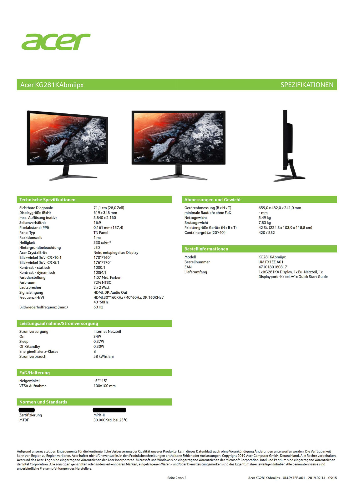 Acer KG281KAbmiipx User manual