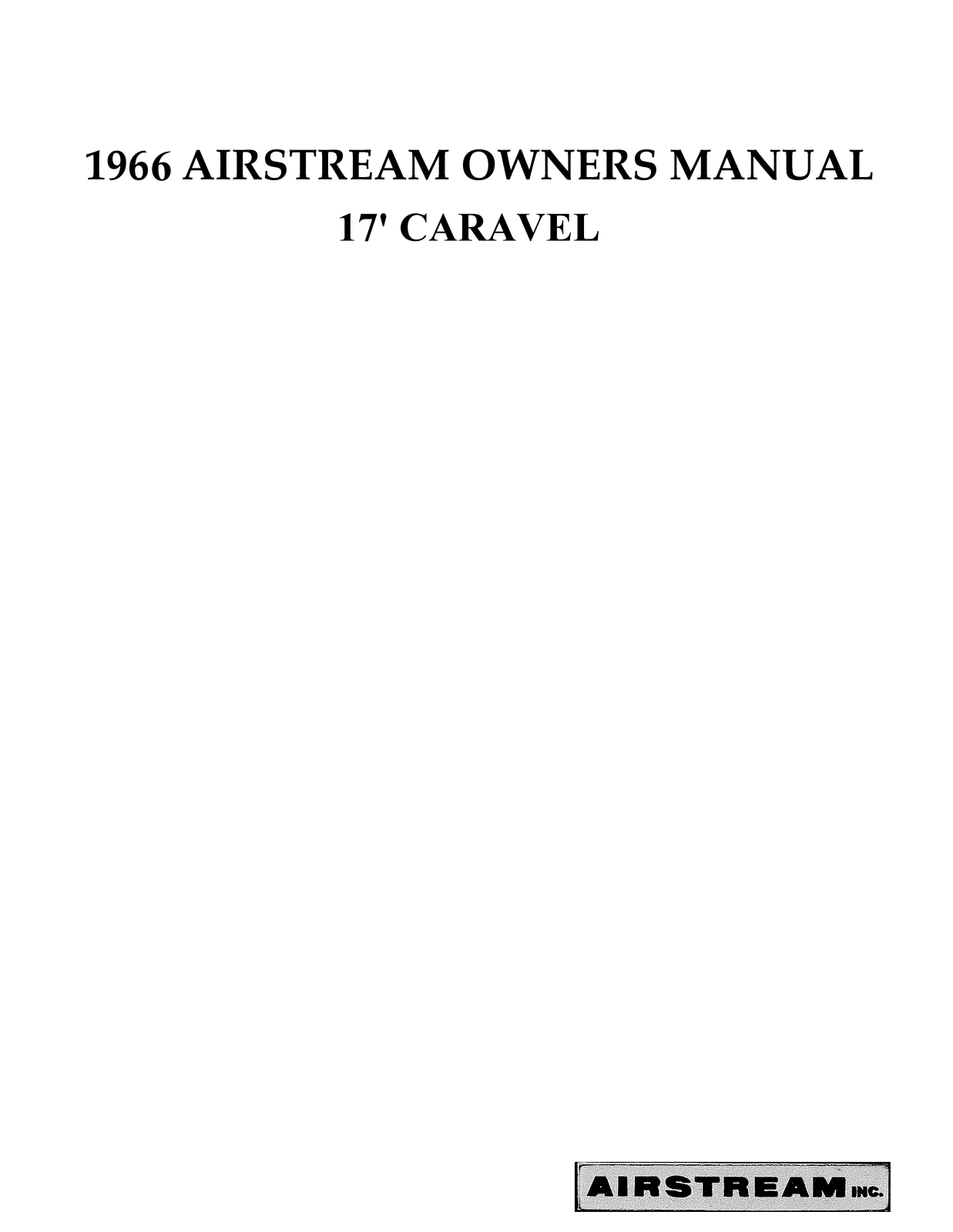 Airstream Caravel 17 1966 Owner's Manual