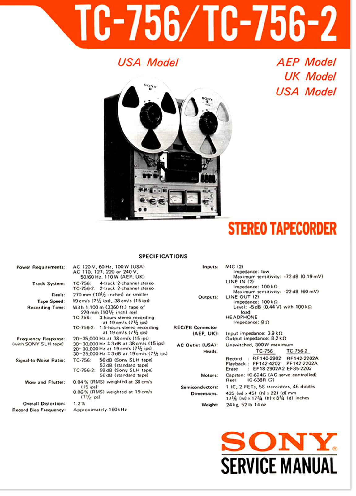 Sony TC-756-2, TC-756 Owners manual