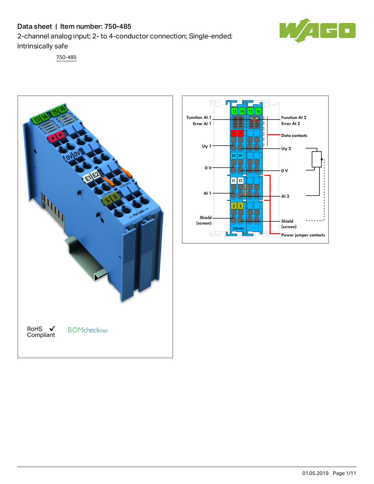 Wago 750-485 Data Sheet