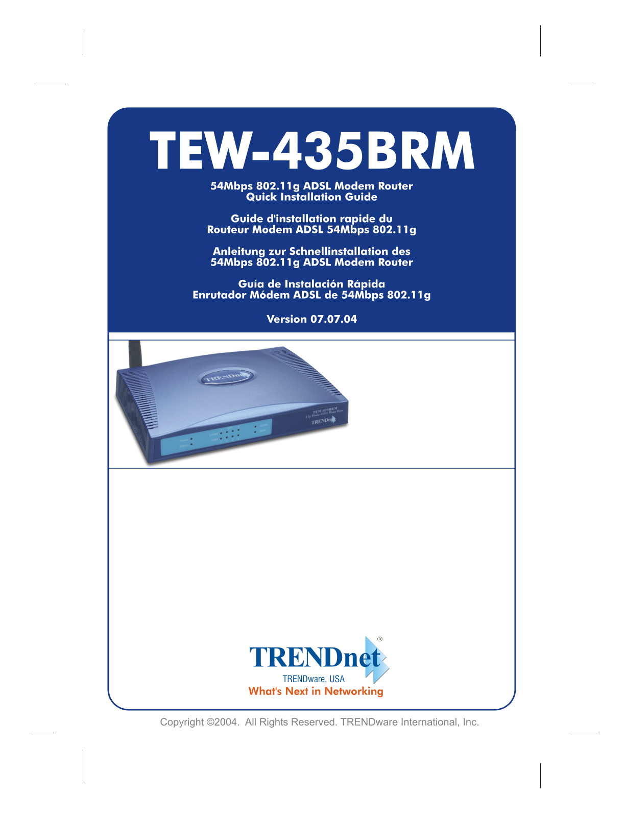 TRENDnet 54Mbs 802.11g ADSL Modem Router User Manual