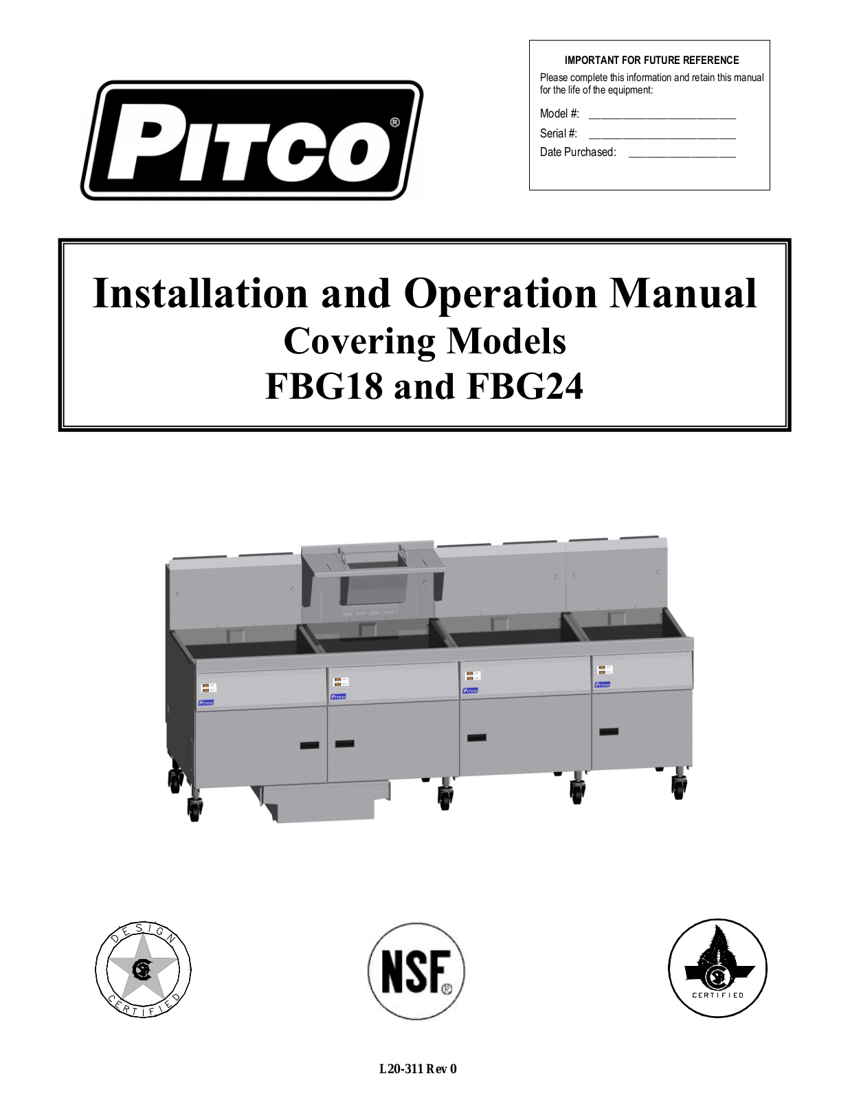 Pitco FBG18 Installation Manual