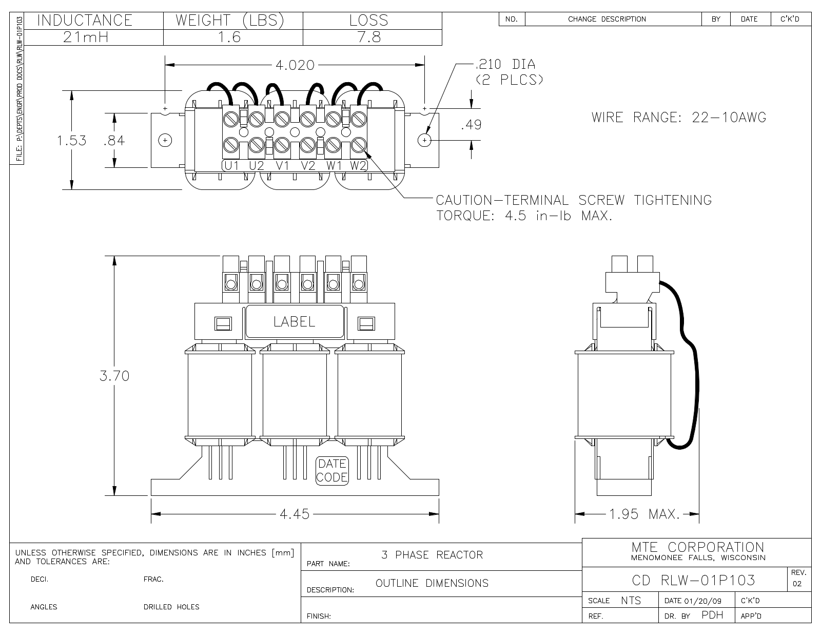 MTE RLW-01P103 CAD Drawings