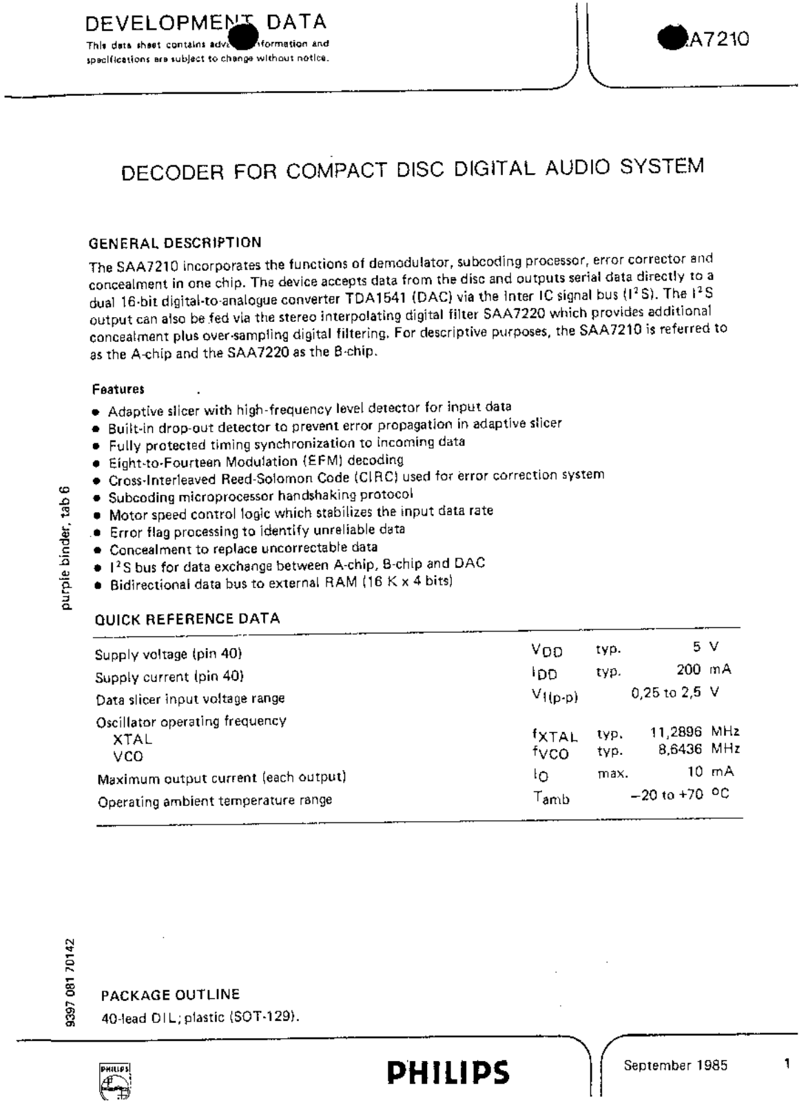 Philips SAA7210 Datasheet