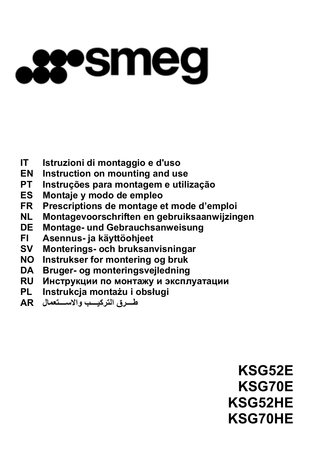 Smeg KSG70E User manual