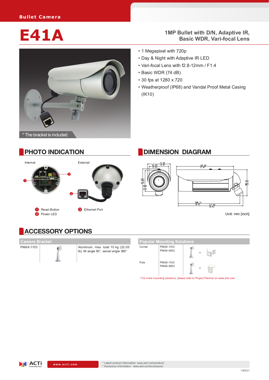 ACTi E41A Specsheet