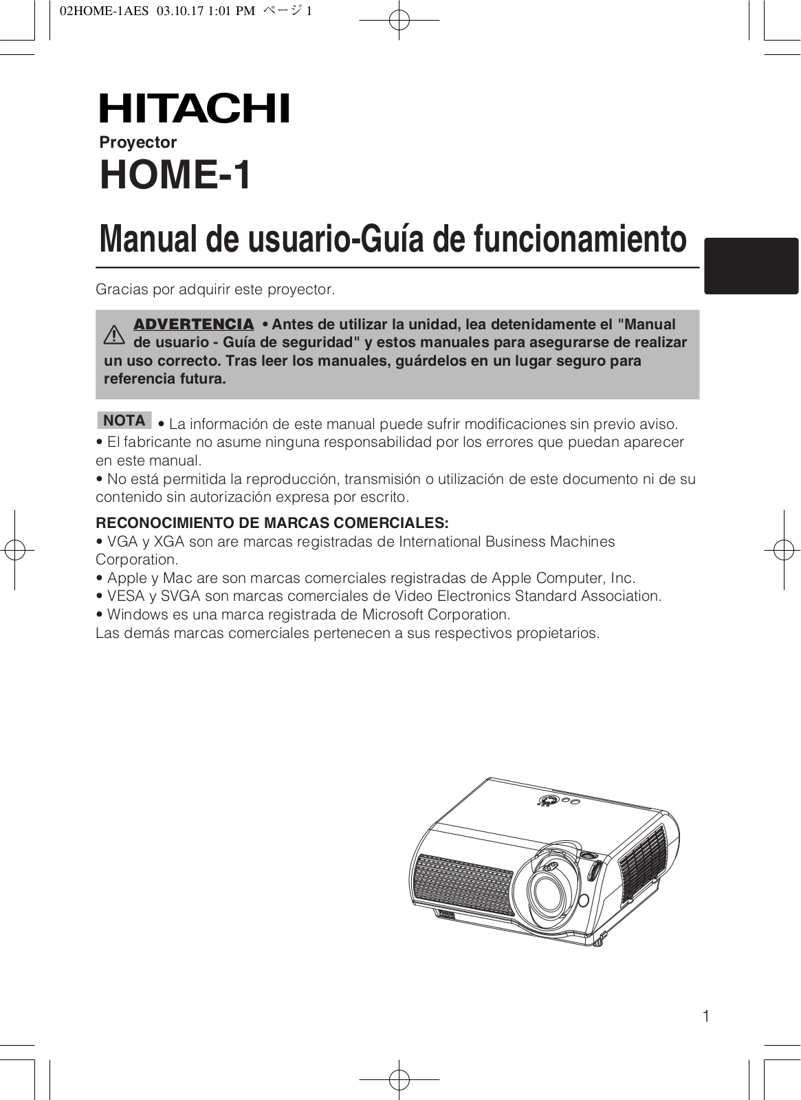Hitachi HOME 1 User Manual