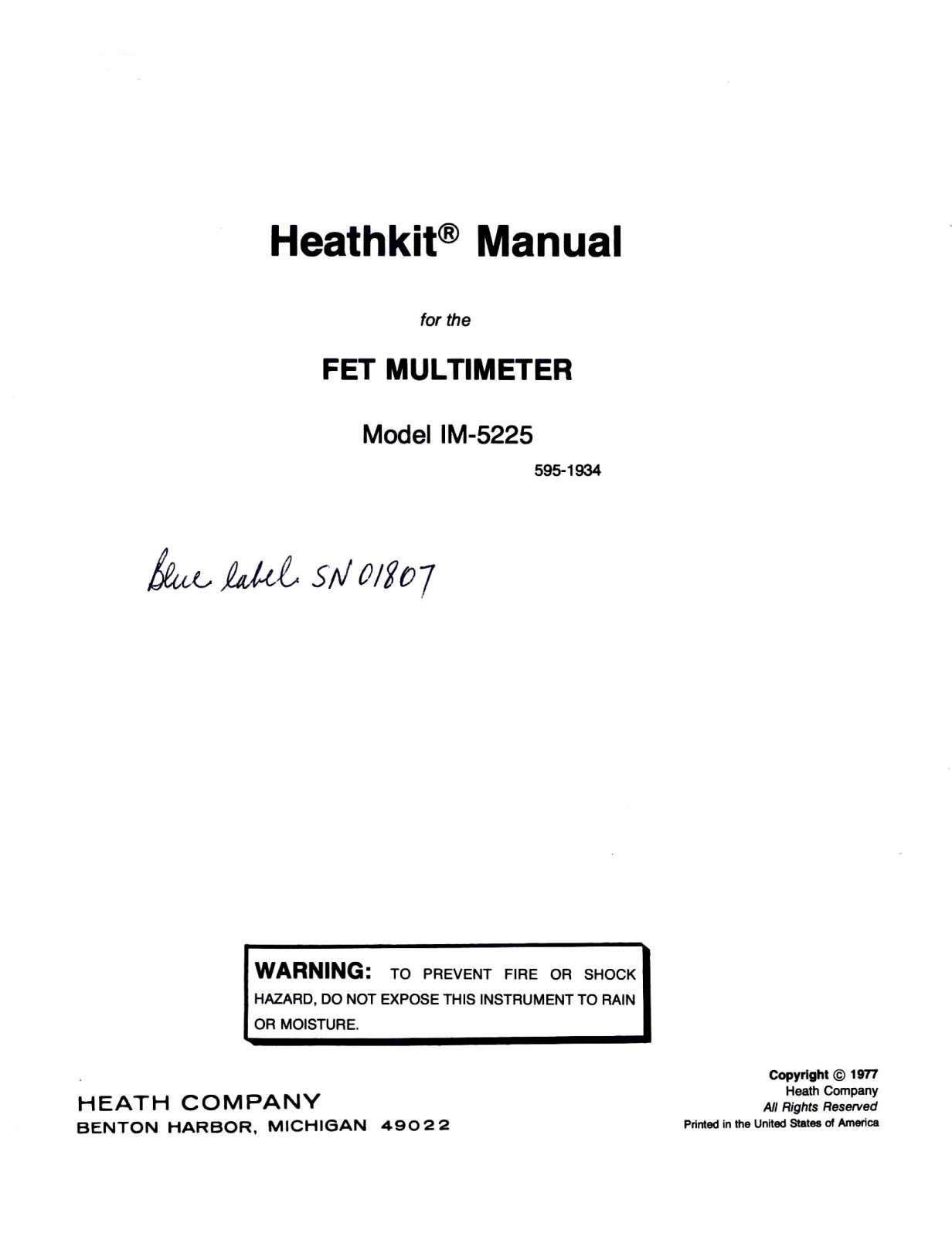 Heathkit IM-5225 User Manual