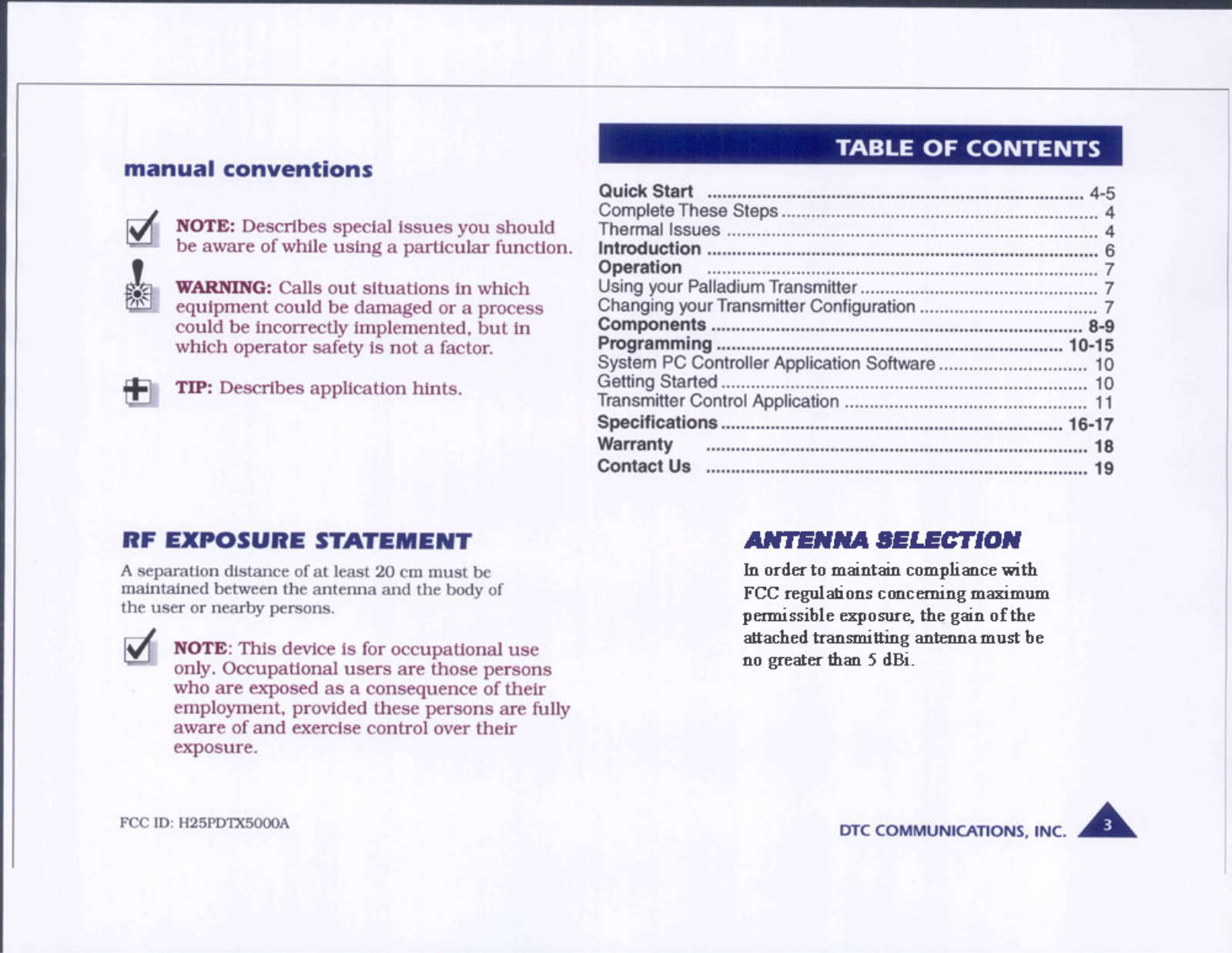 DTC Communications PDTX5000A User Manual