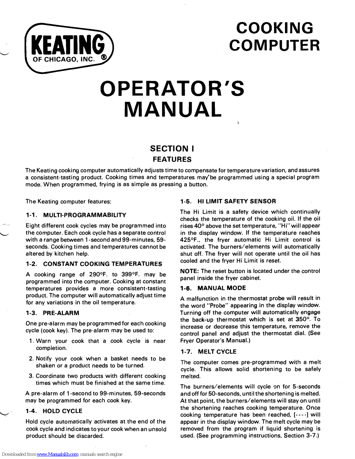 Keating Of Chicago Cooking Computer Operator's Manual - ManualMachine.com