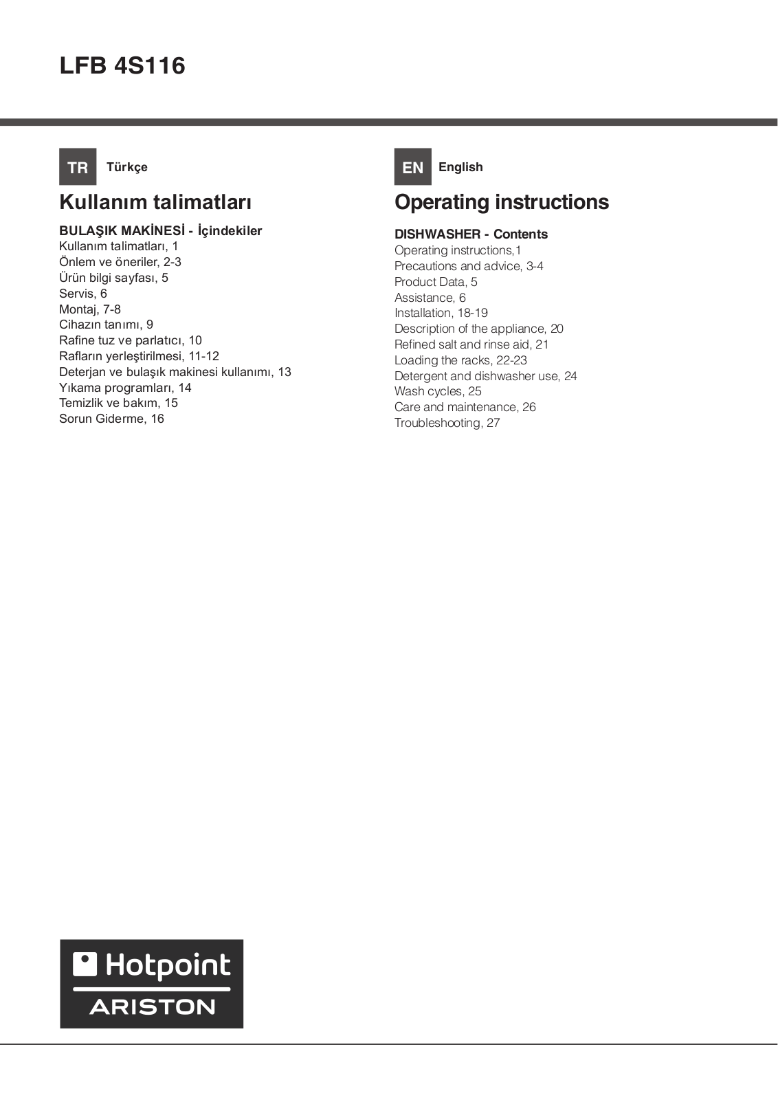 Hotpoint Ariston LFB 4S116 X TK User Manual