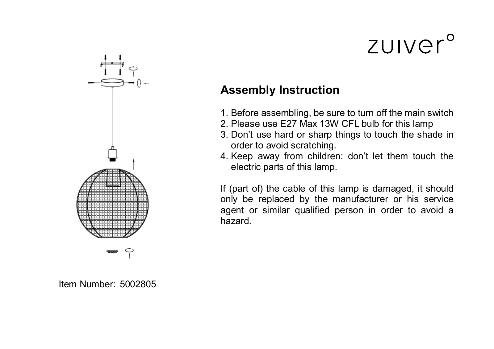 Zuiver ZIVE1343 Installation & Assembly - ManualMachine.com