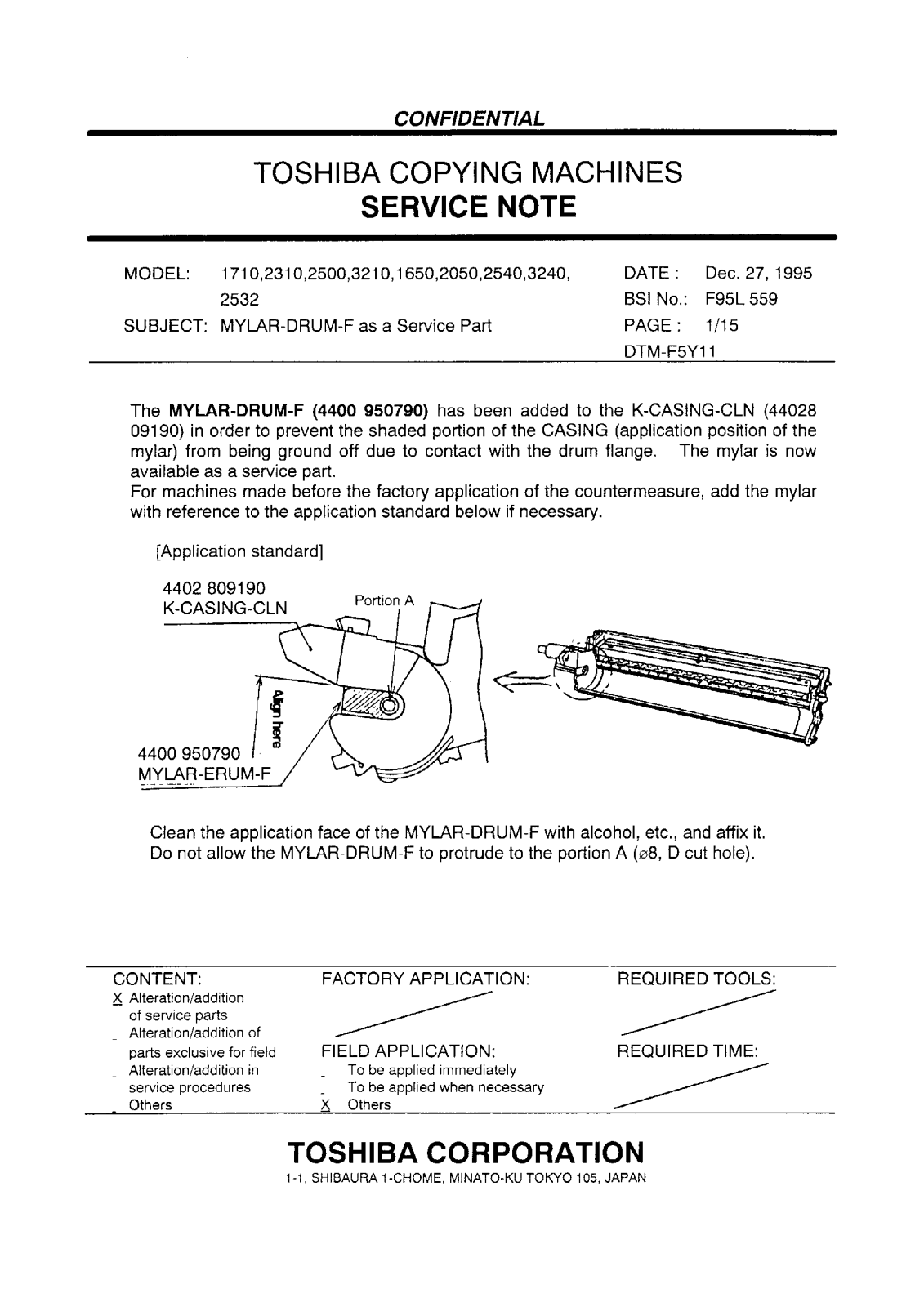 Toshiba f95l559 Service Note