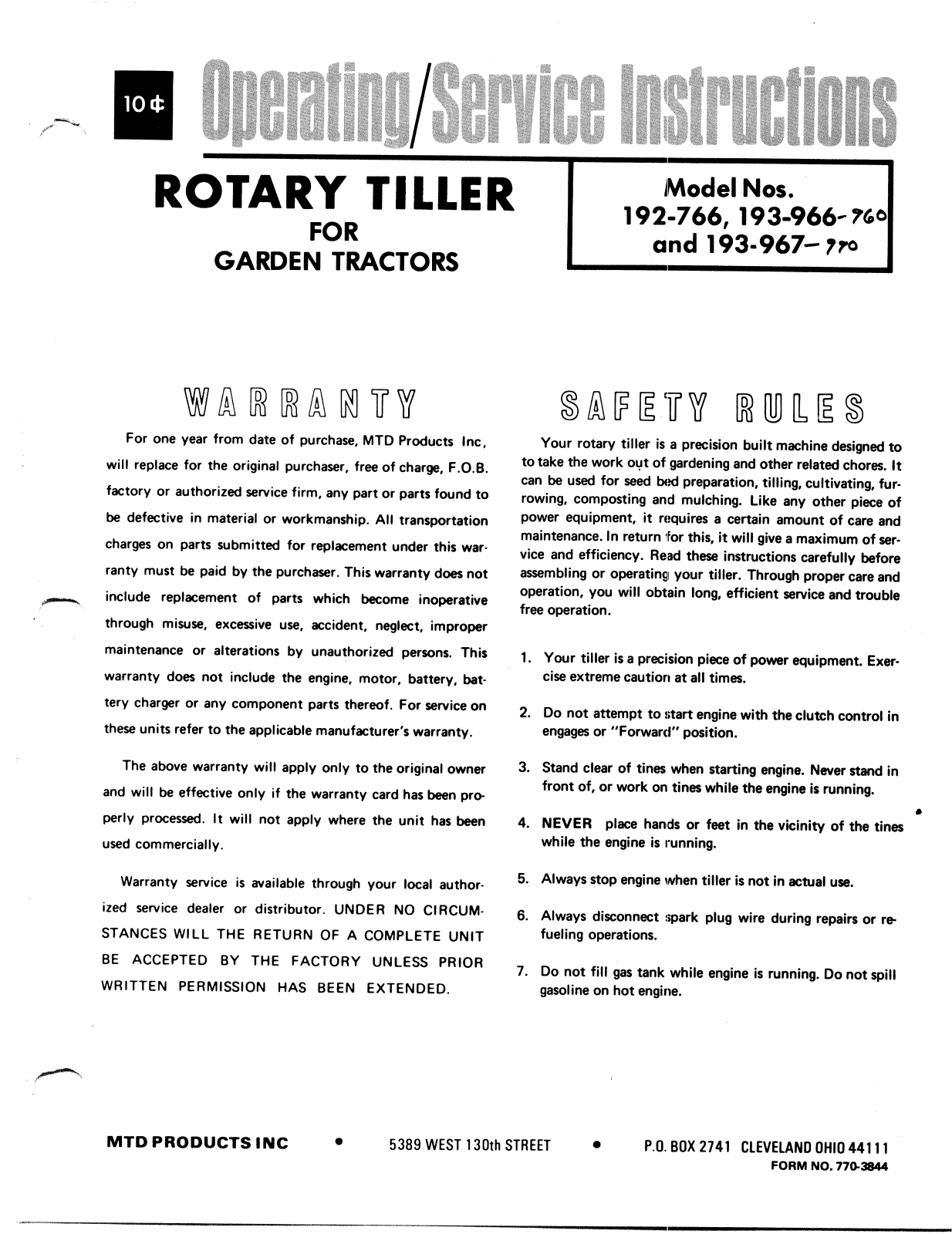 MTD 193-966-960, 193-967-990 User Manual