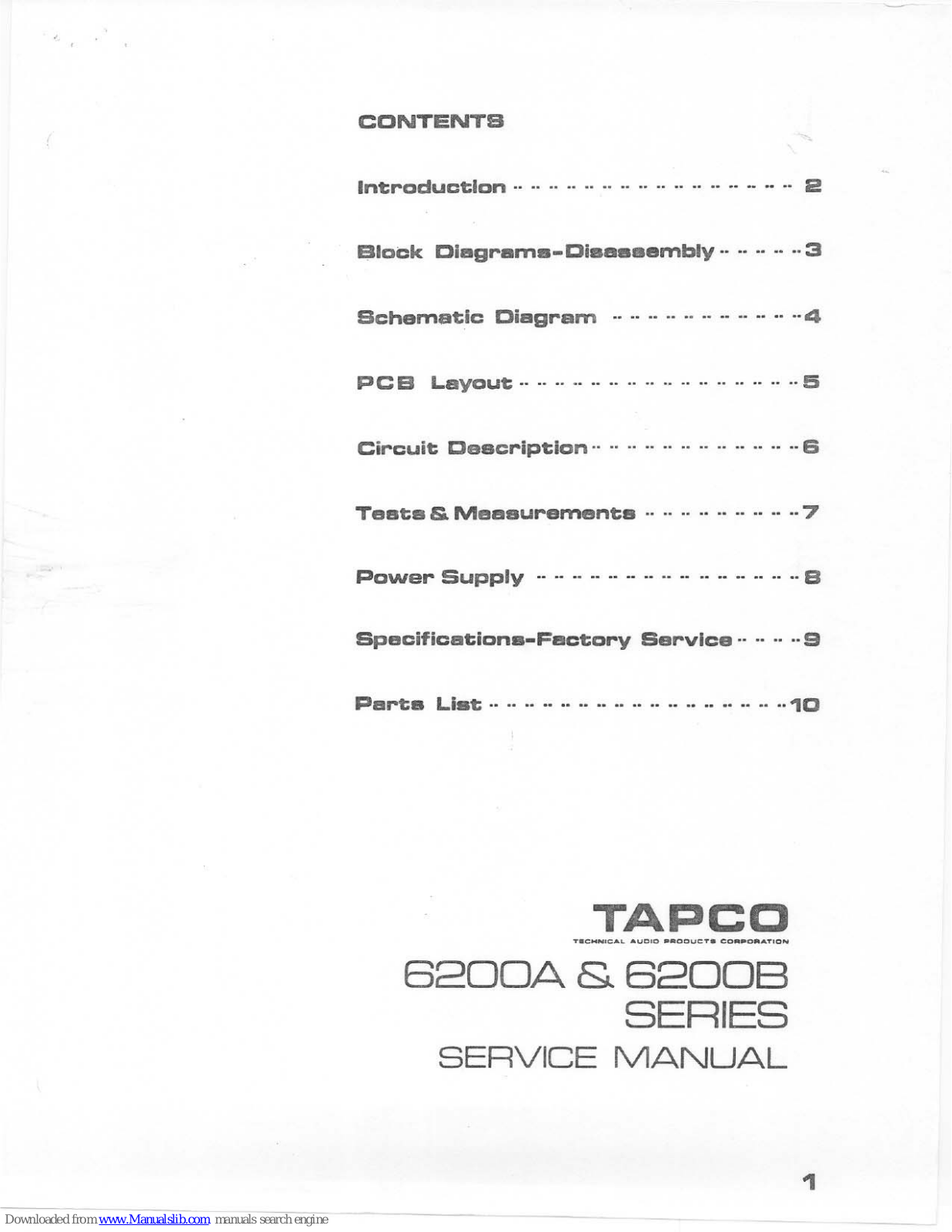 Tapco 6200A Series, 6200B Series Service Manual