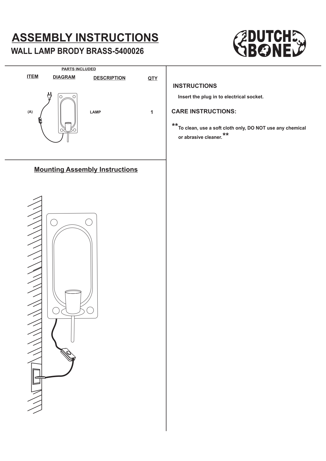 Dutchbone RDTE1148 Installation & Assembly - ManualMachine.com
