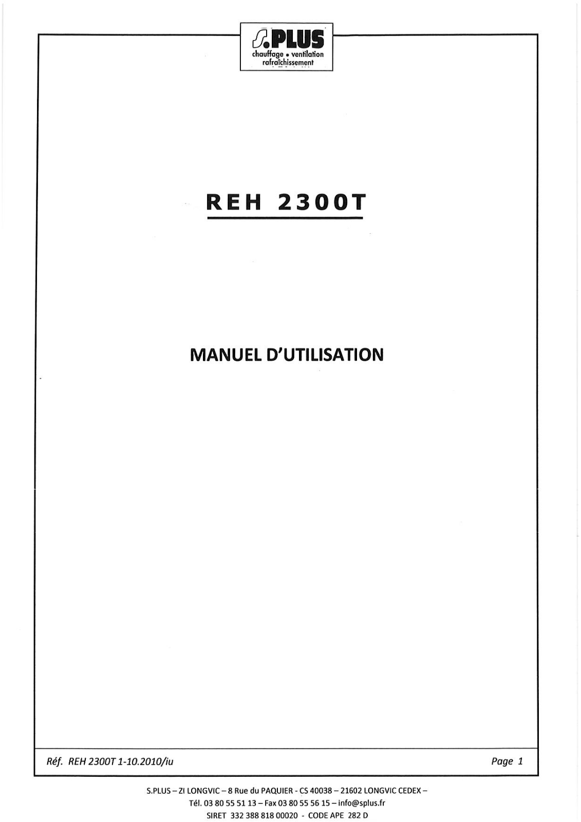 S.plus REH 2300 T User Manual