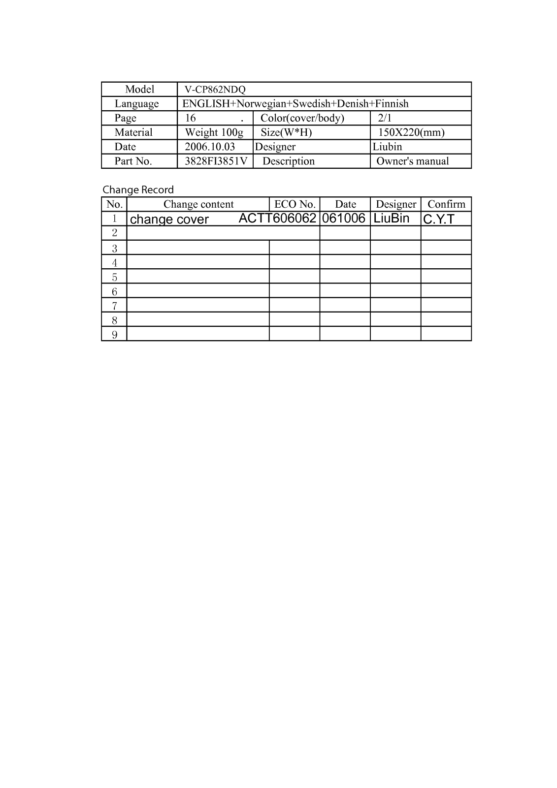 Lg V-CP862NDQ User Manual