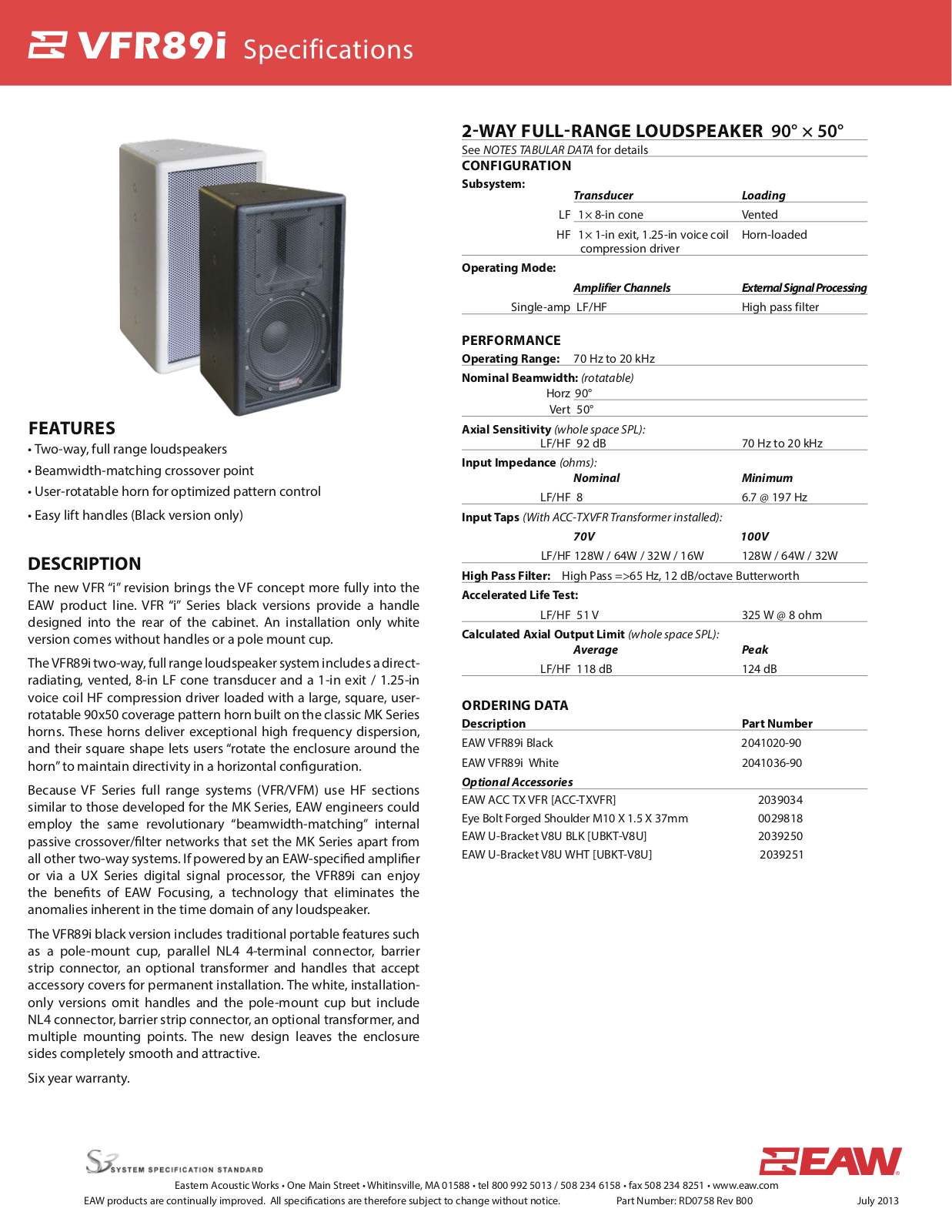 EAW VFR89I Specifications