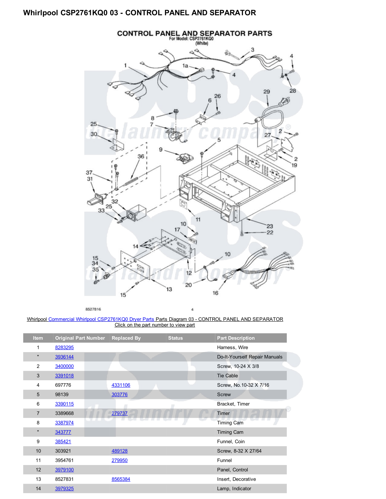 Whirlpool CSP2761KQ0 Parts Diagram