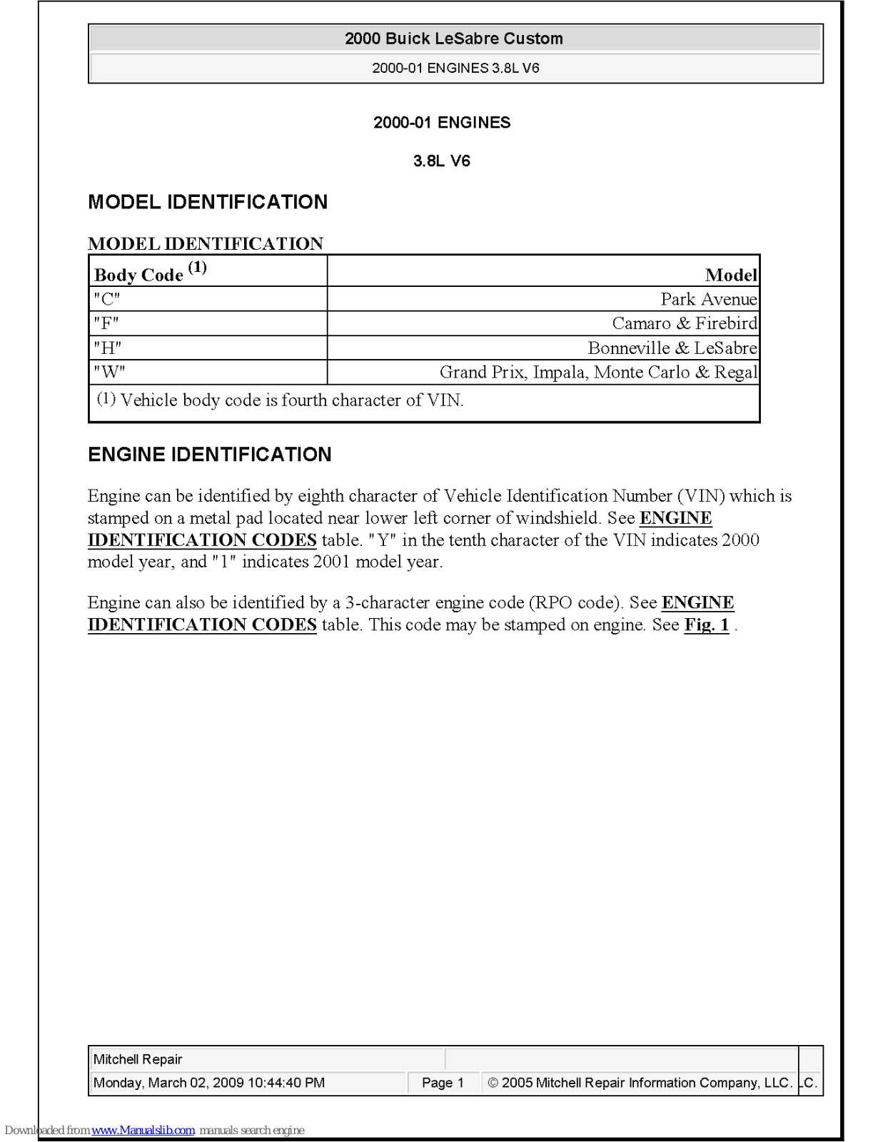 Buick LeSabre Custom 2000 User Manual