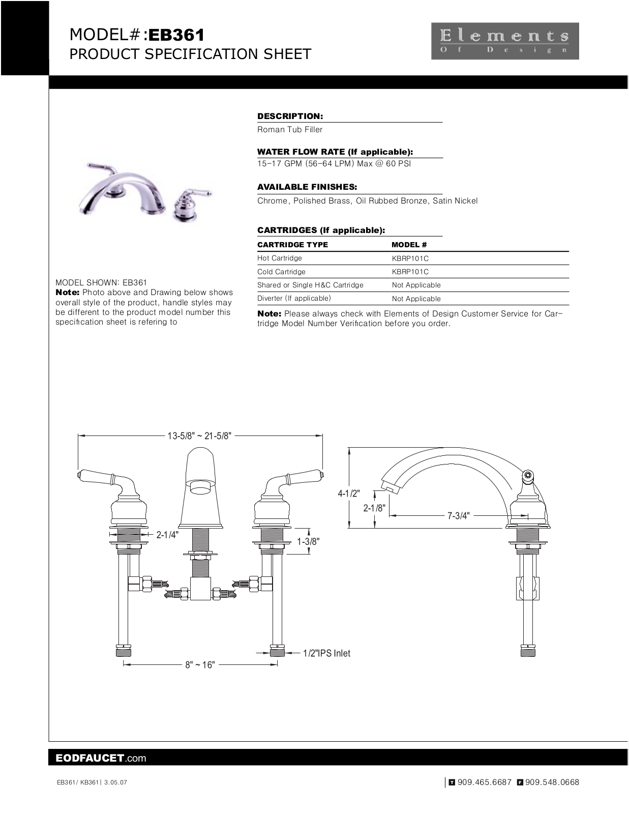 Elements of Design EDE1553 Specification Sheet - ManualMachine.com