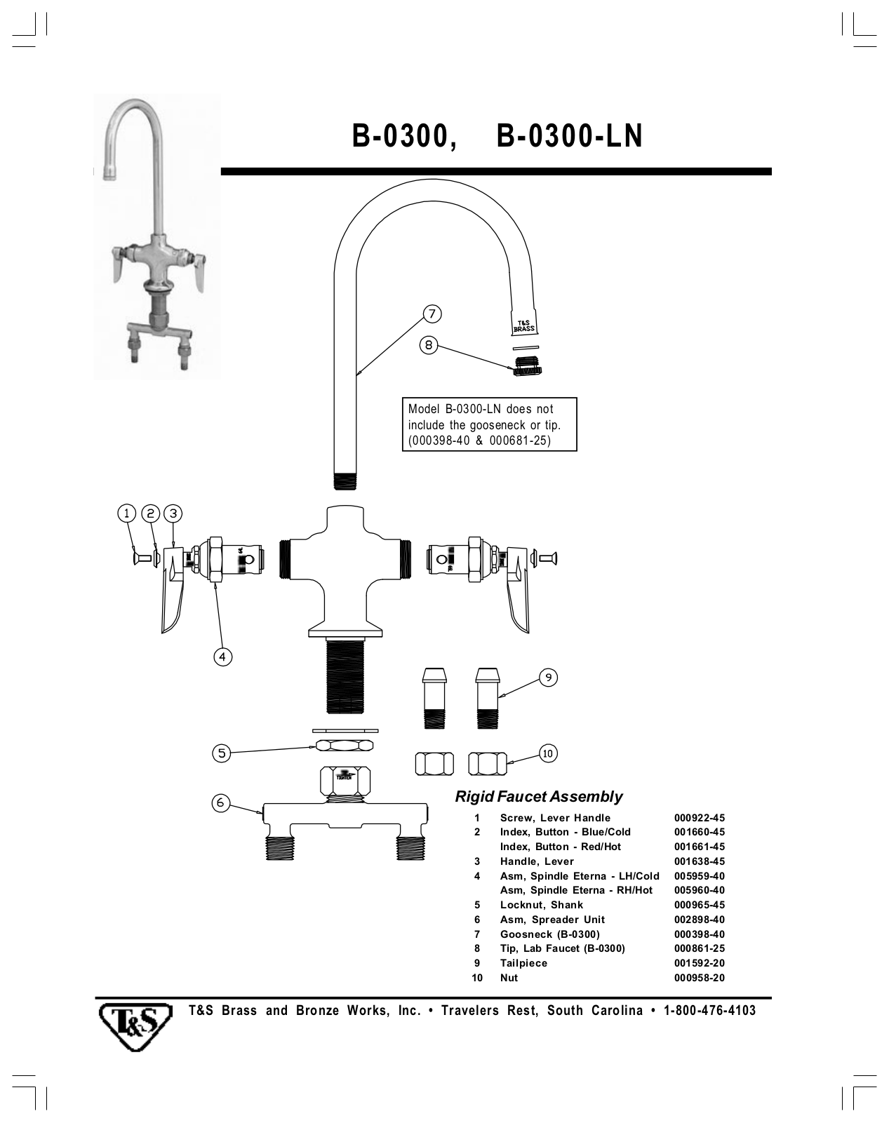 T & S Brass & Bronze Works B-0300 Part Manual