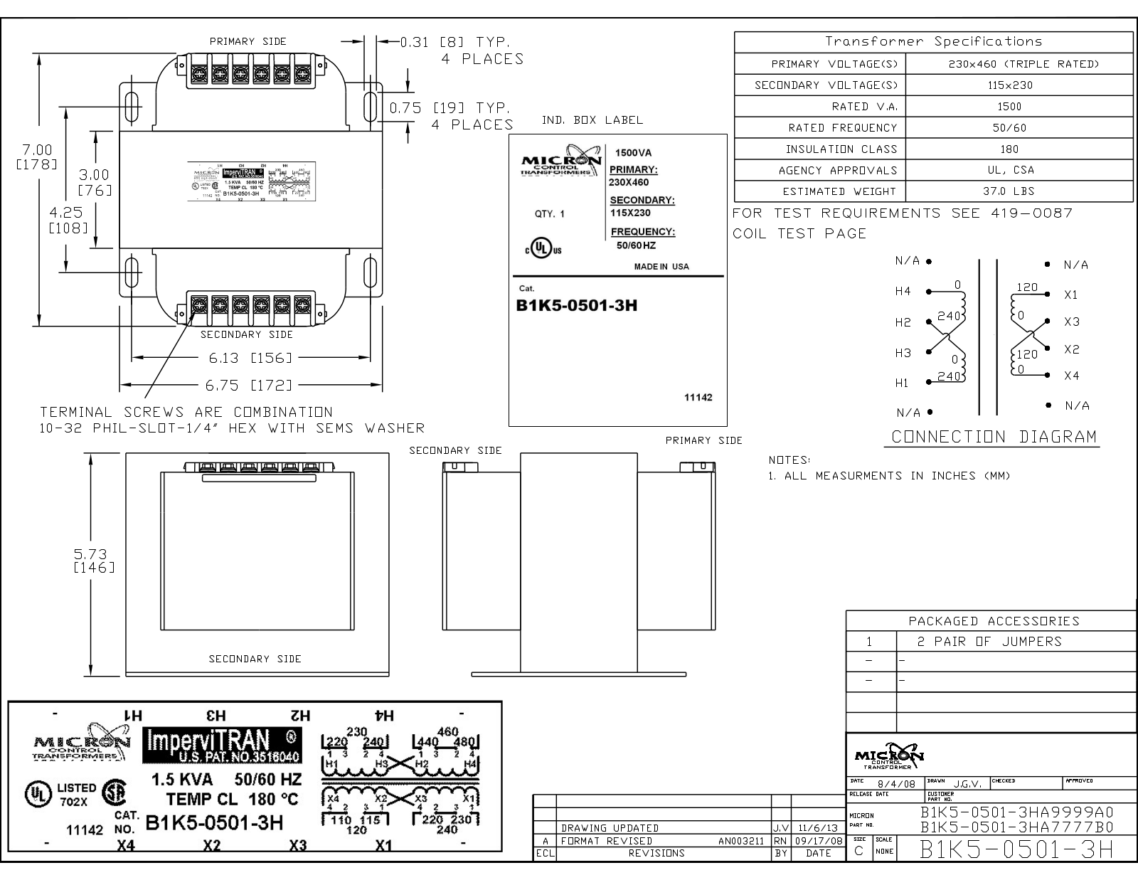 Micron Industries B1K5-0501-3H Specification Sheet