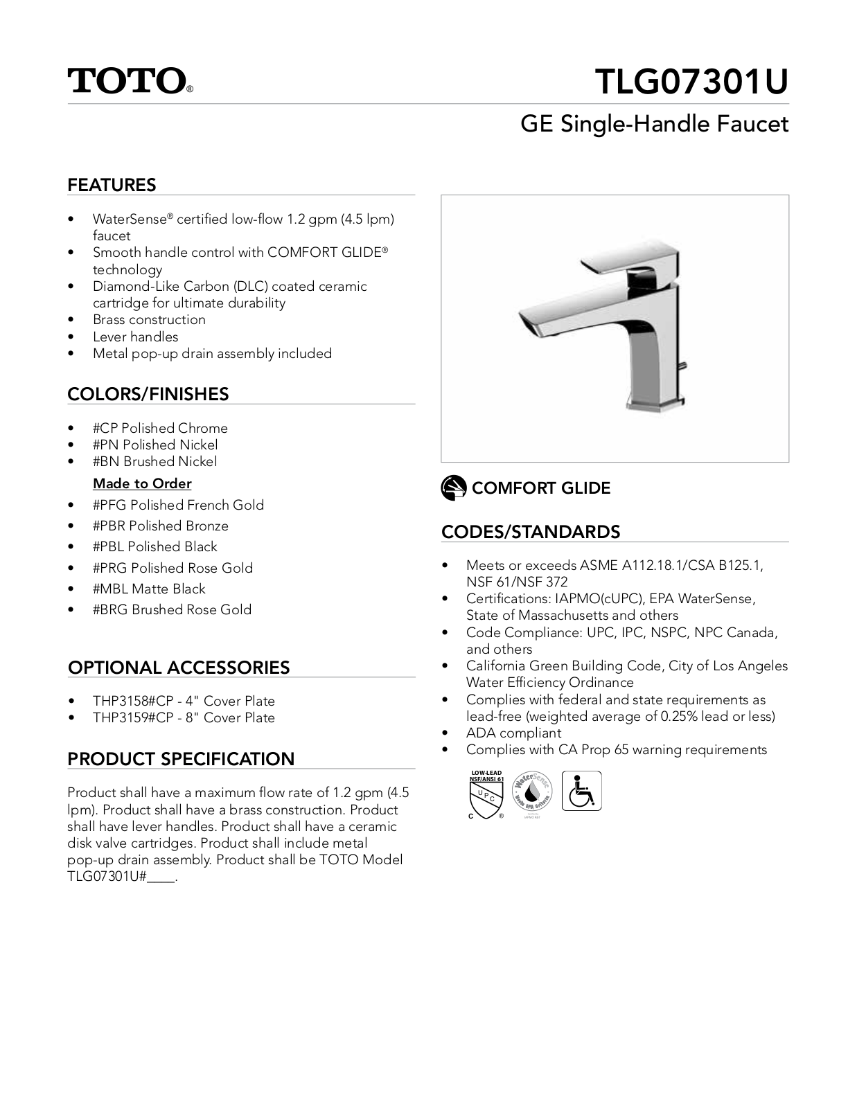 TOTO SBSA1607 Specifications - ManualMachine.com